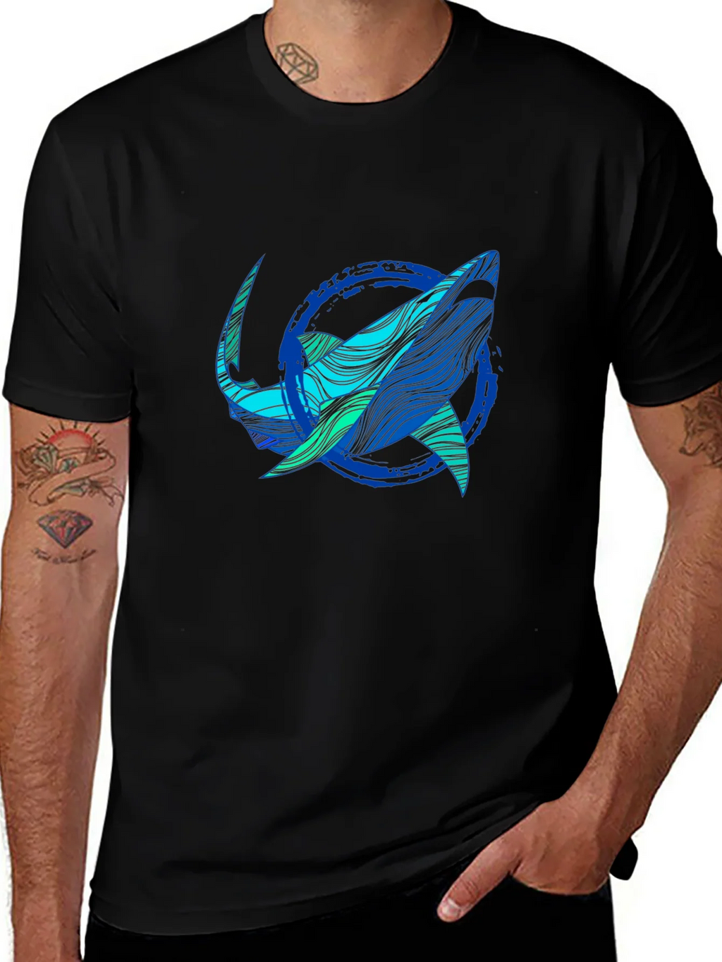 Shark Graphic Print Tee - Stylish Blue Wave Design product image 1