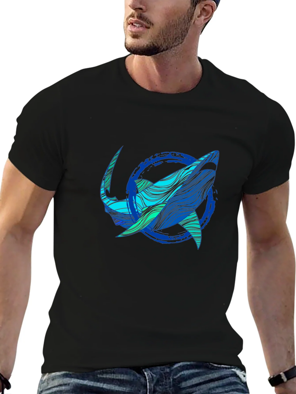 Shark Graphic Print Tee - Stylish Blue Wave Design product image 6