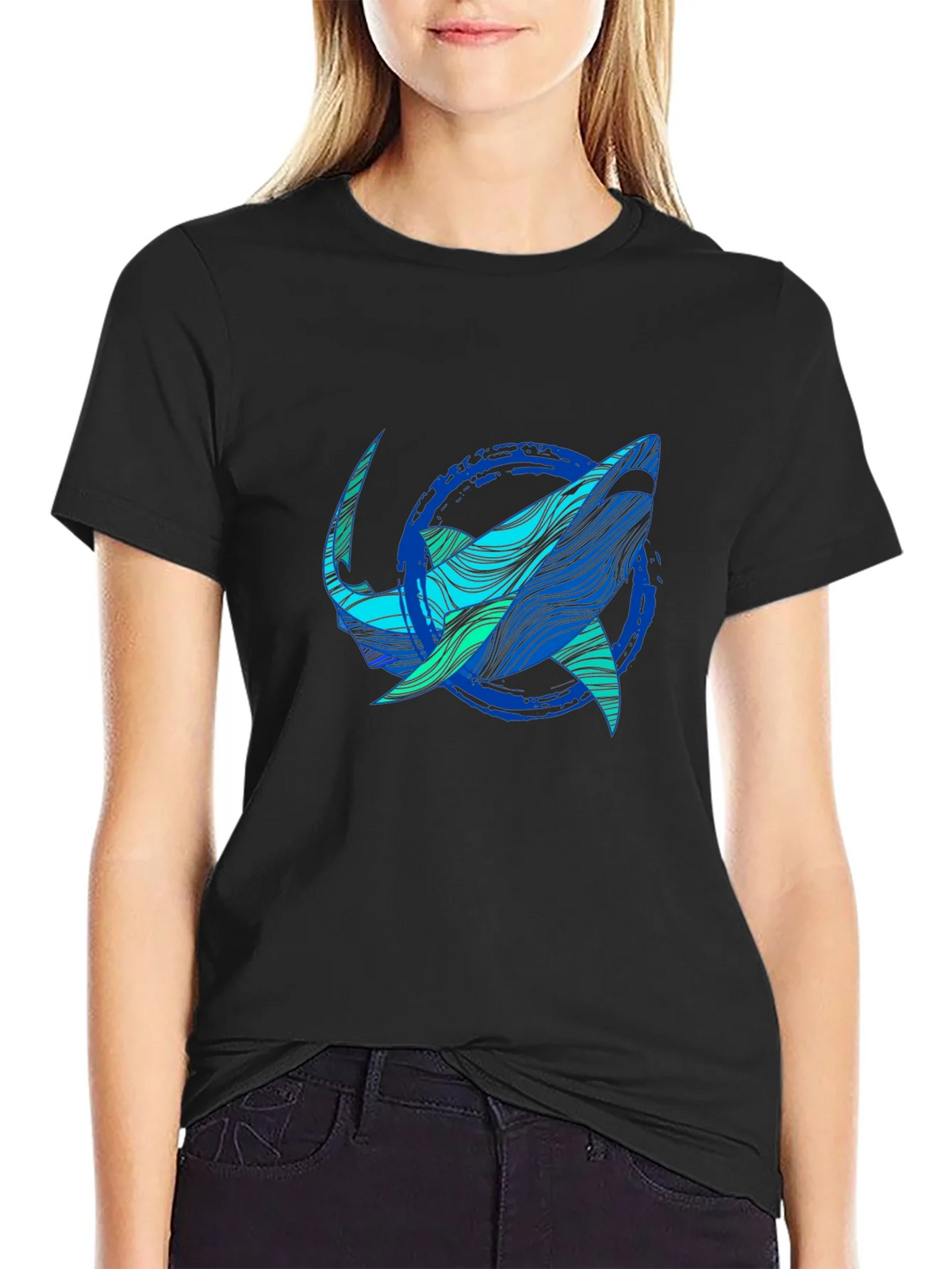Shark Graphic Print Tee - Stylish Blue Wave Design product image 2