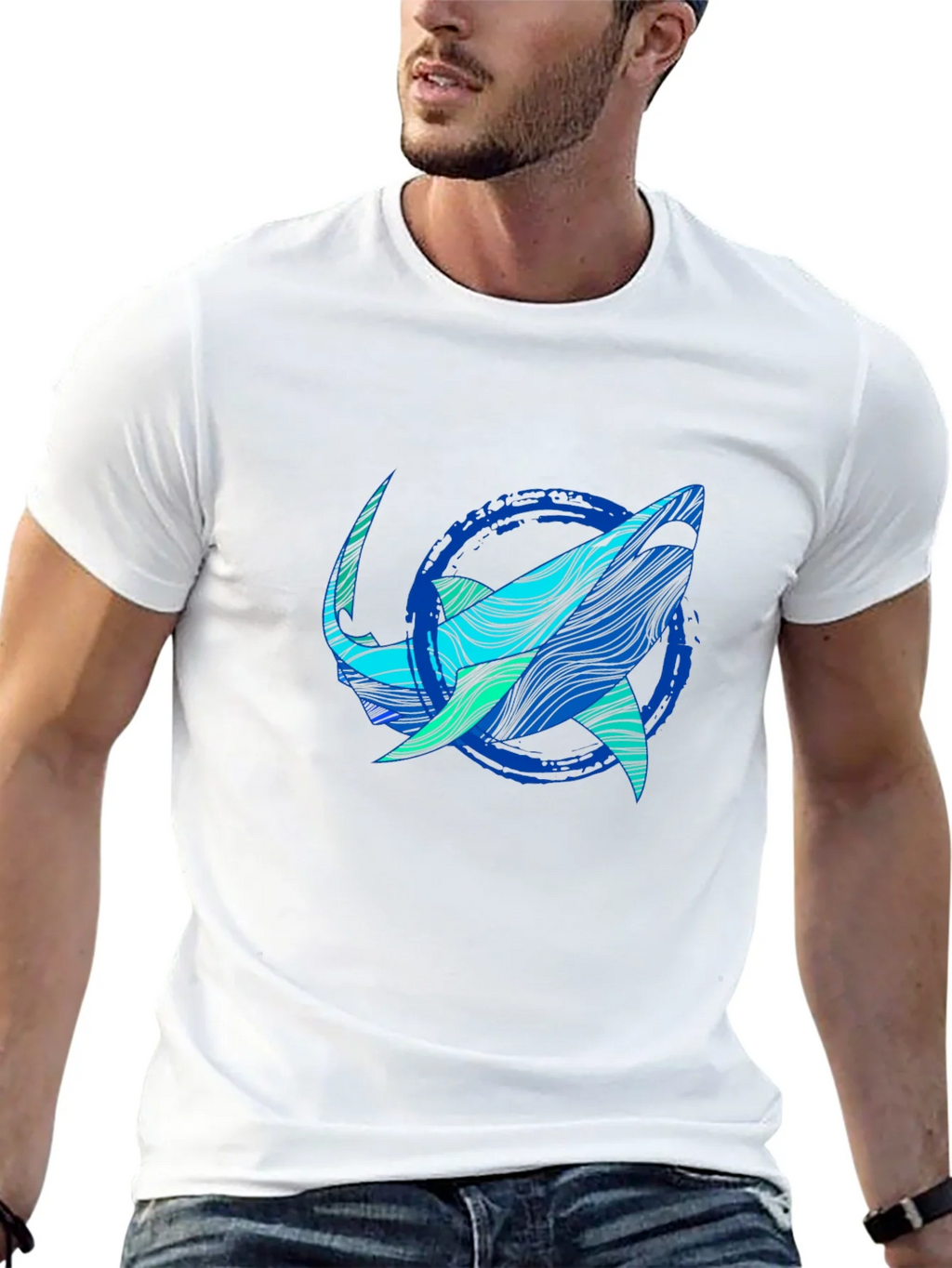 Shark Graphic Print Tee - Stylish Blue Wave Design product image 12