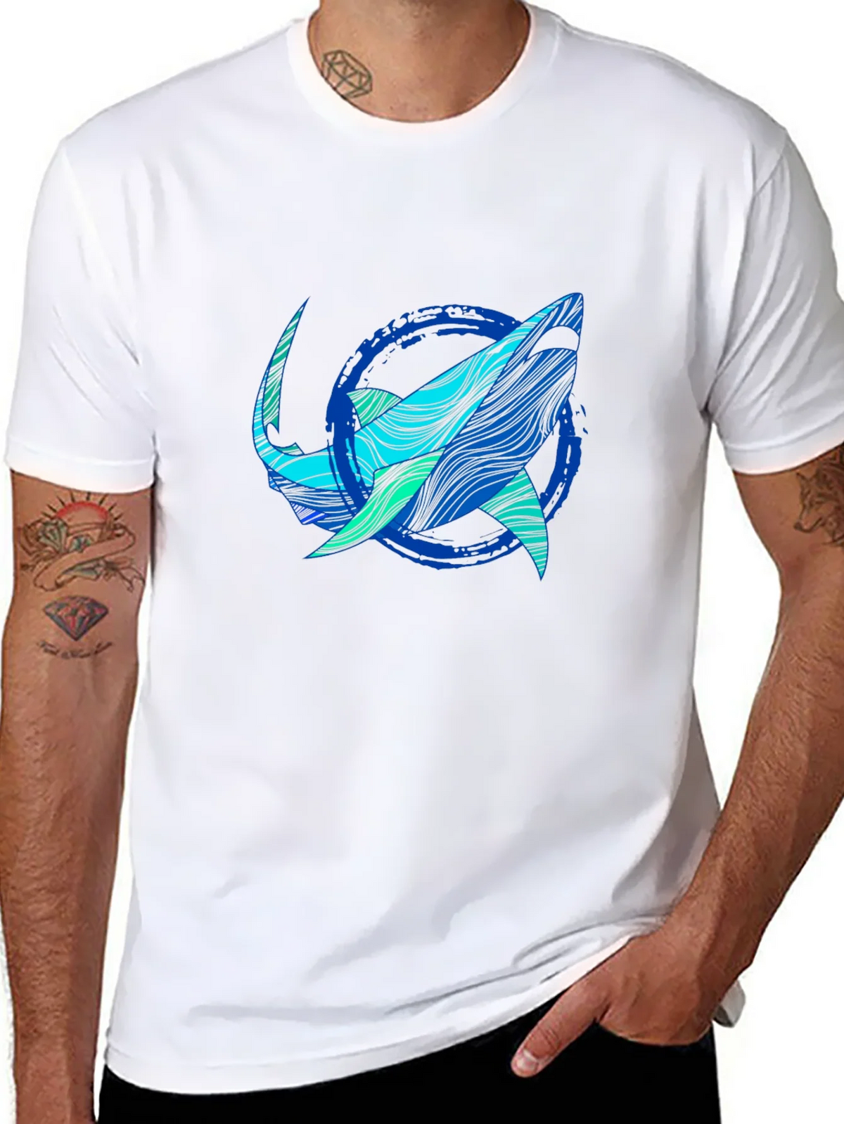Shark Graphic Print Tee - Stylish Blue Wave Design product image 7