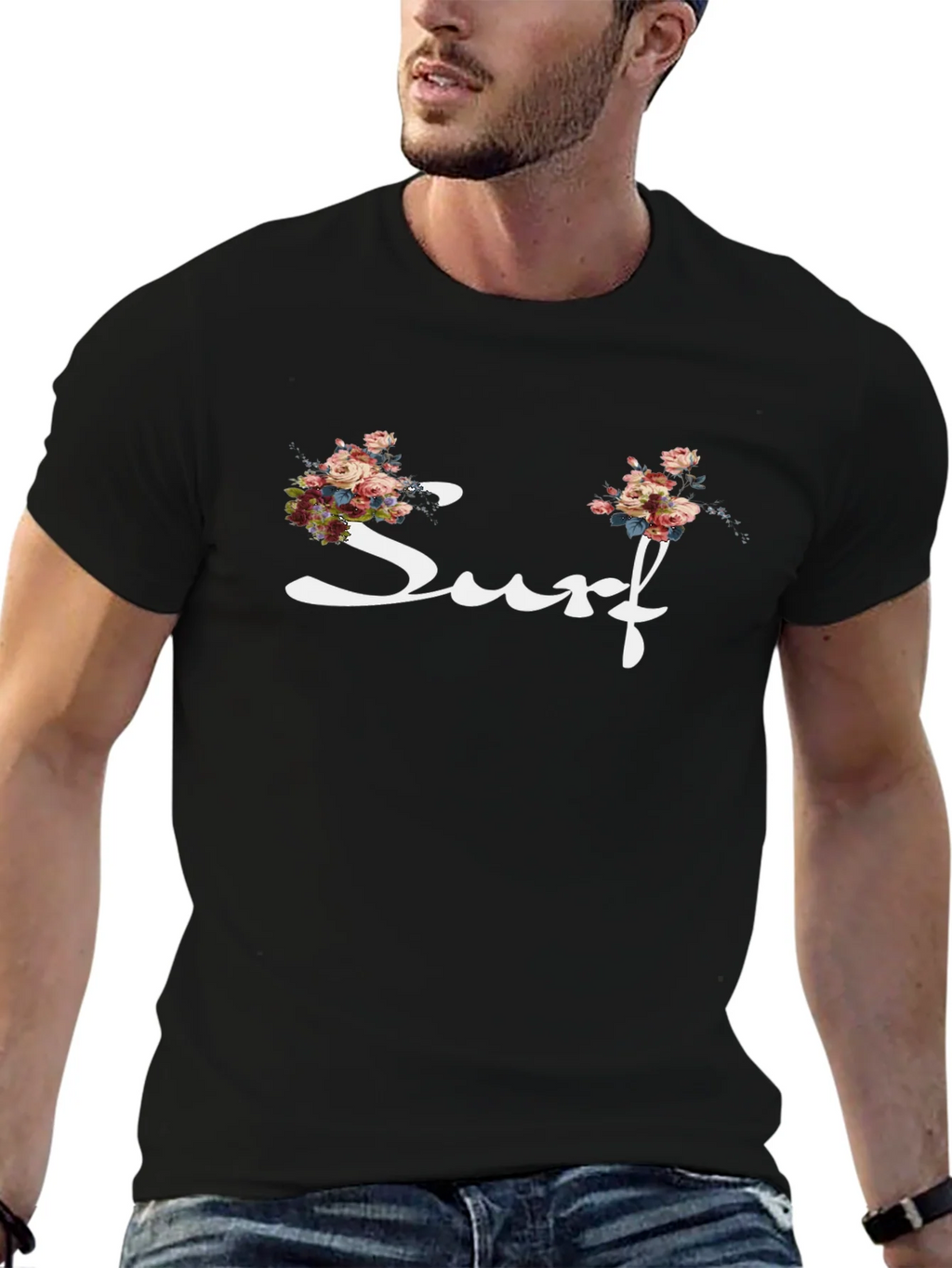 Floral Surf Graphic Tee - Stylish Mens Black T-Shirt product image 6