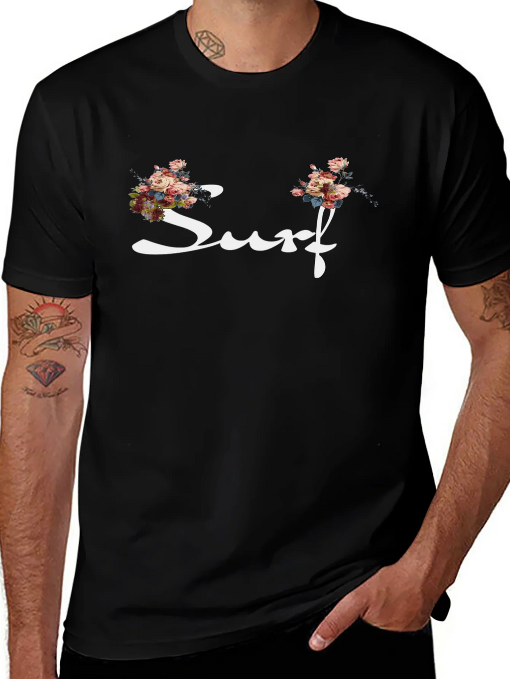 Floral Surf Graphic Tee - Stylish Mens Black T-Shirt product image 1
