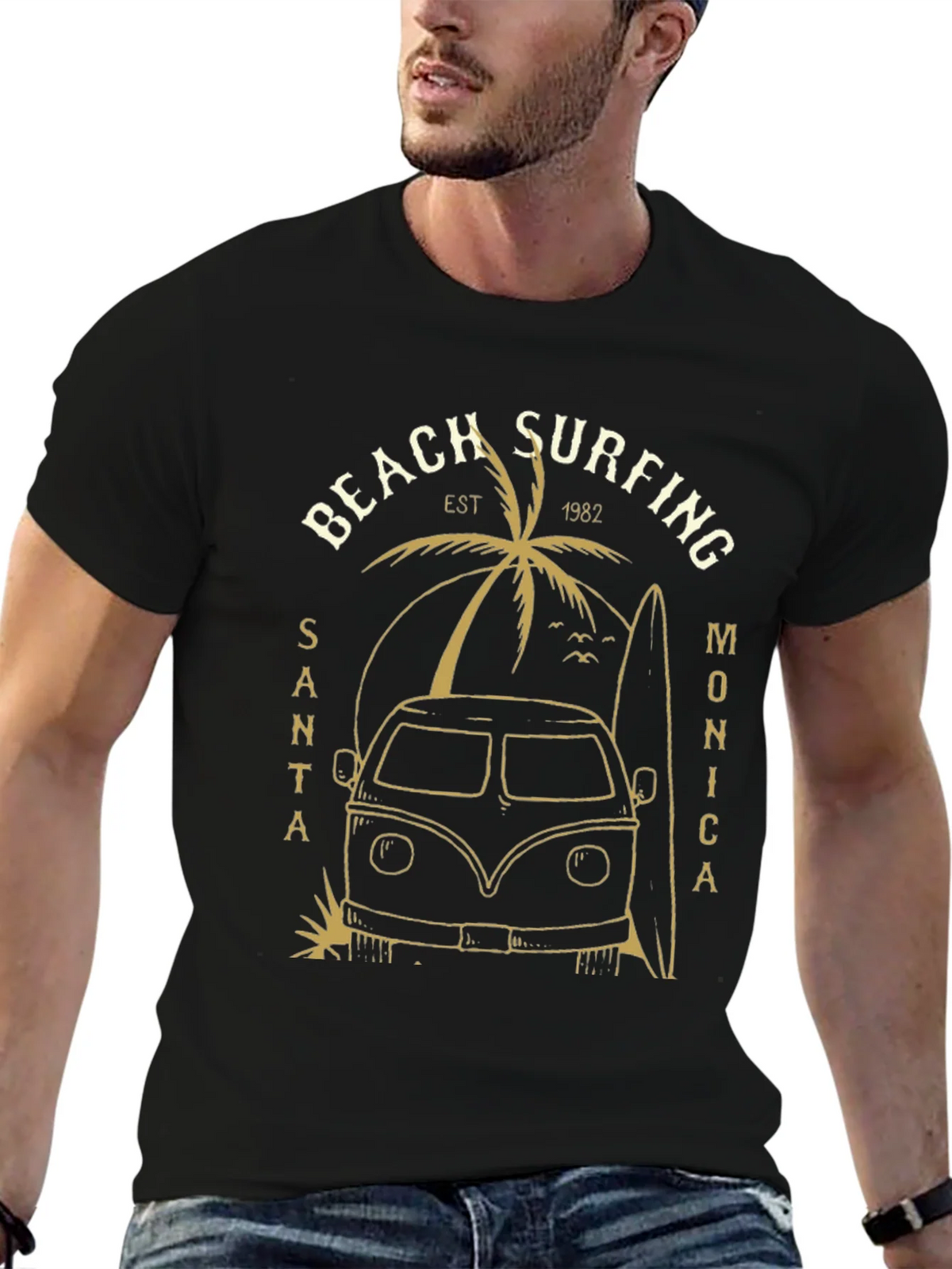 Beach Surfing Santa Monica Black Tee product image 3