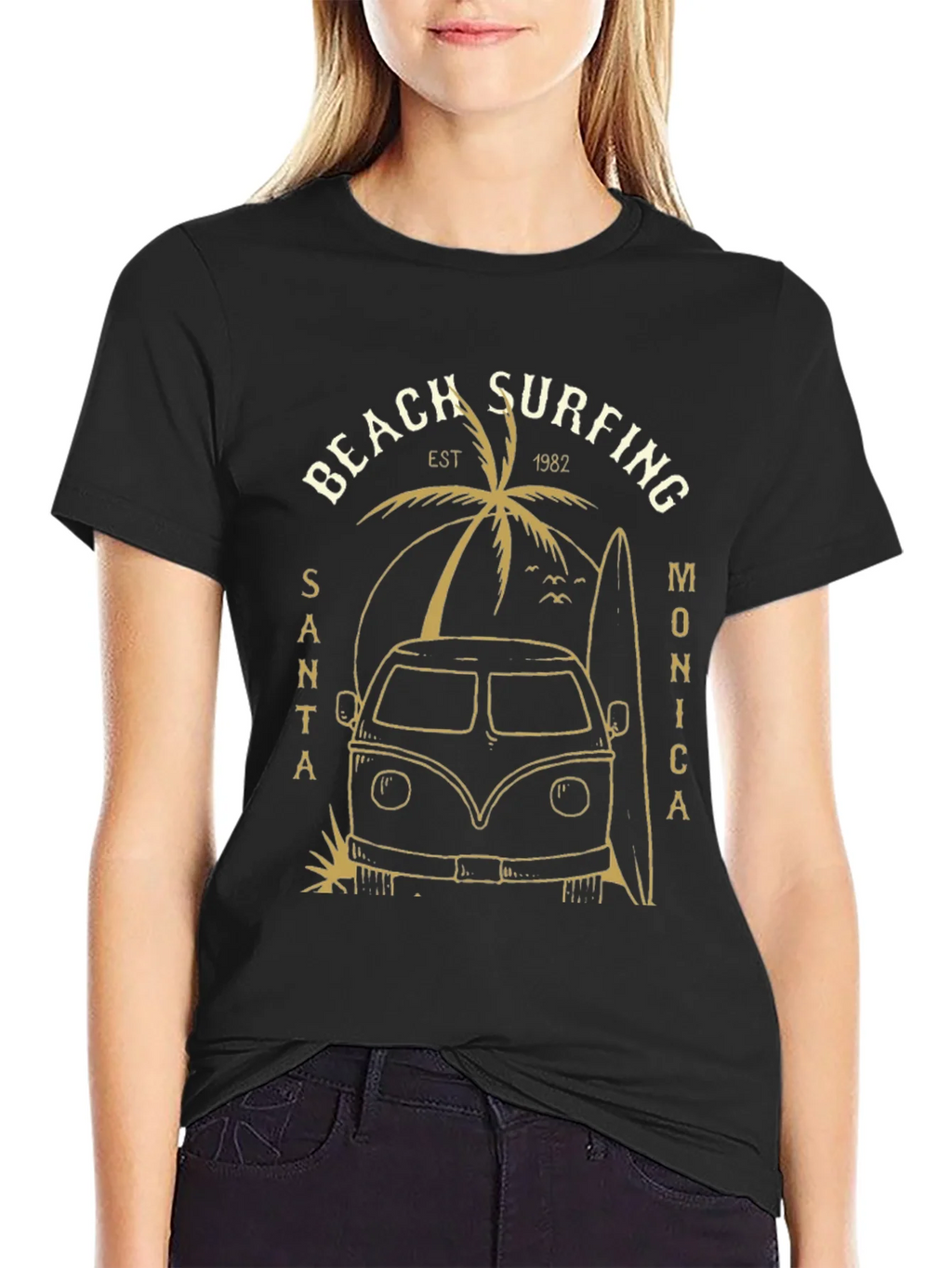 Beach Surfing Santa Monica Black Tee product image 2