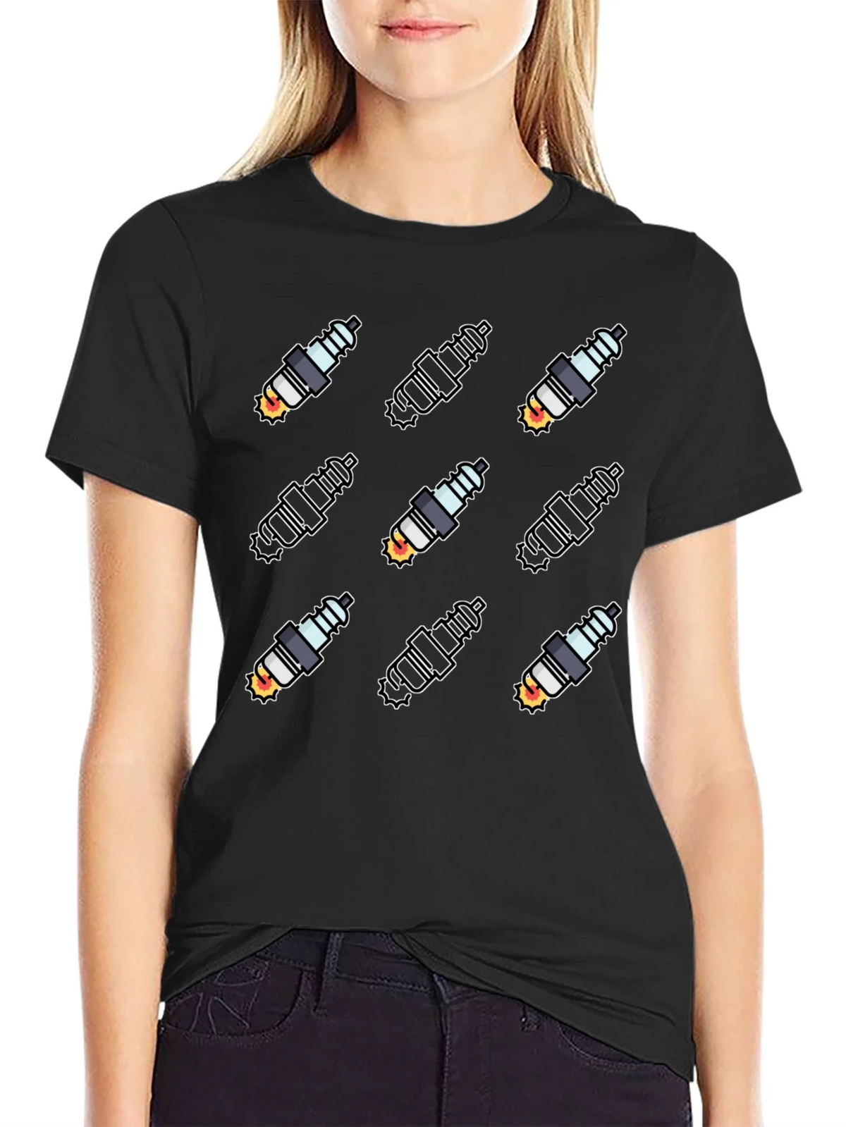 Spark Plug Pattern Black T-Shirt product image 1