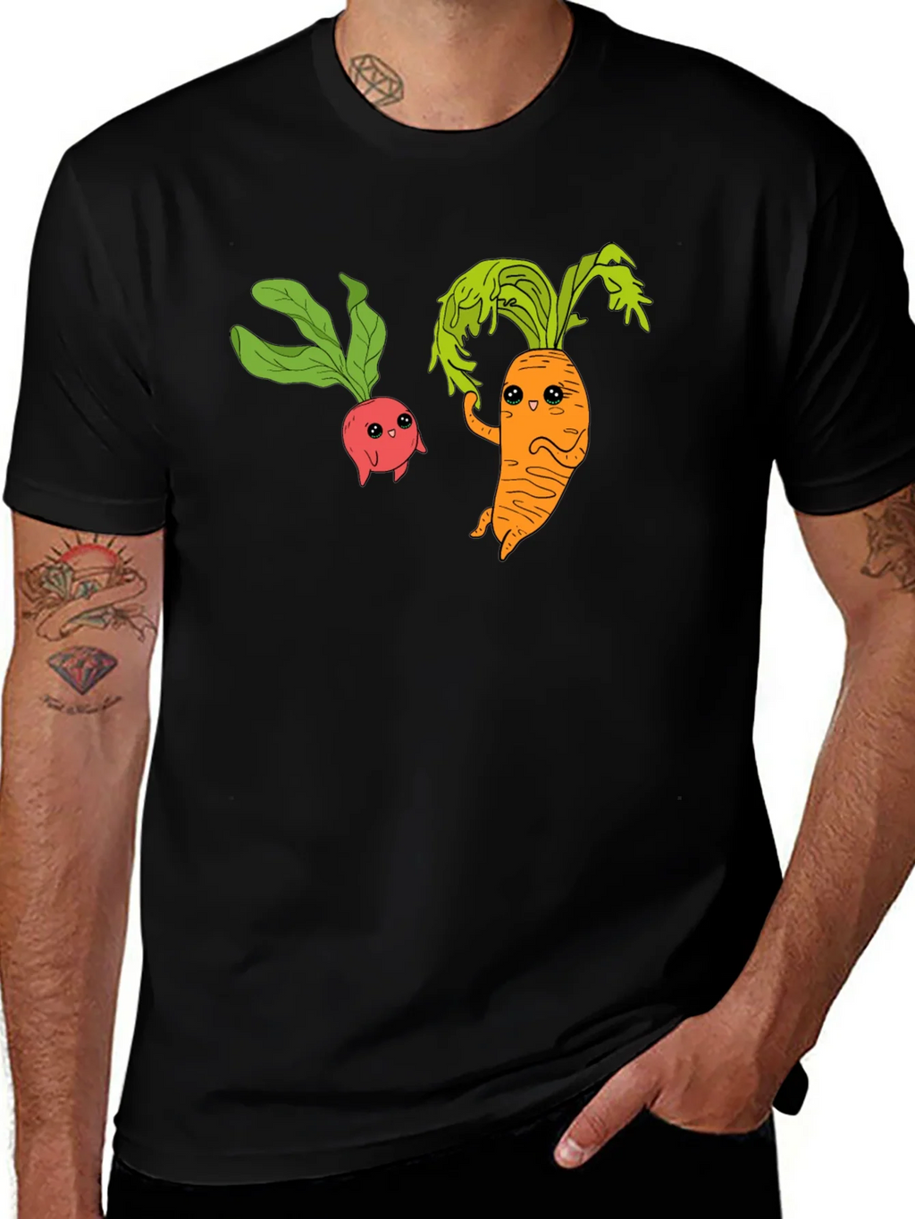 Cartoon Veggie T-Shirt: Radish & Carrot Friends product image 1