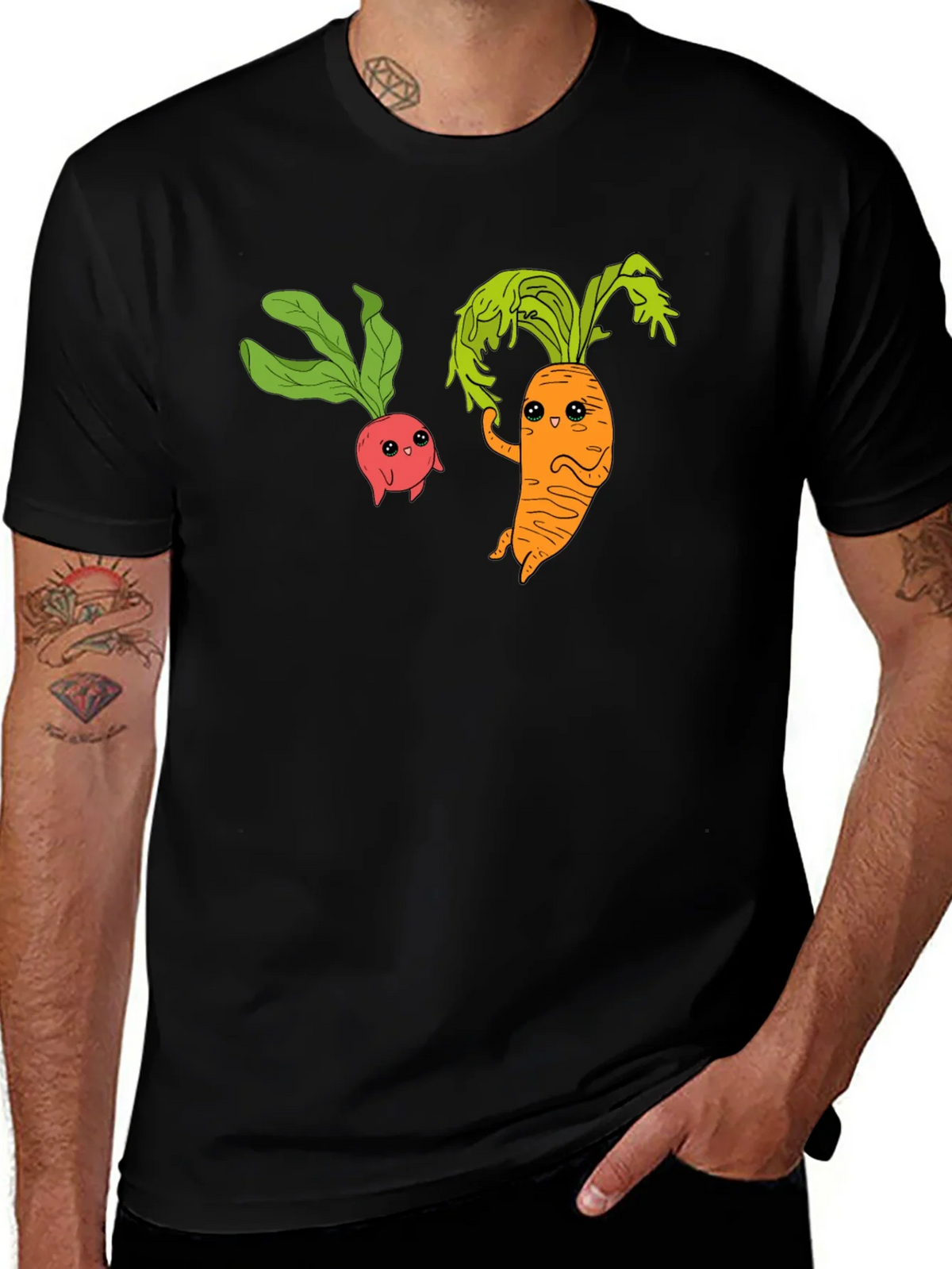 Cartoon Veggie T-Shirt: Radish & Carrot Friends product image 1