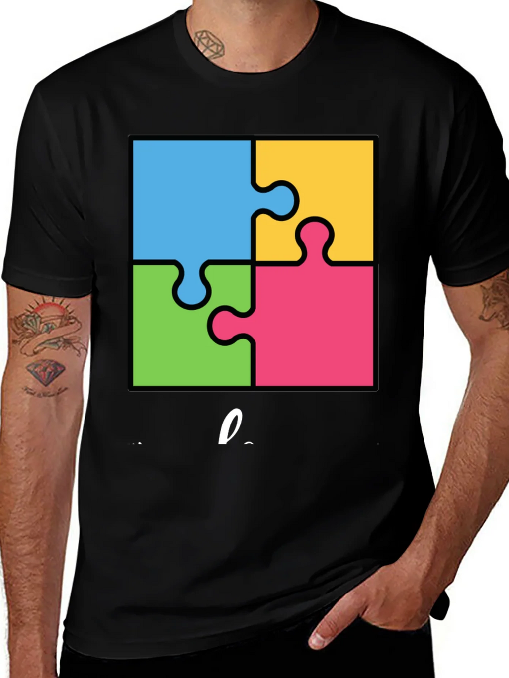 Autism Awareness Puzzle T-Shirt - Black Cotton Tee product image 1