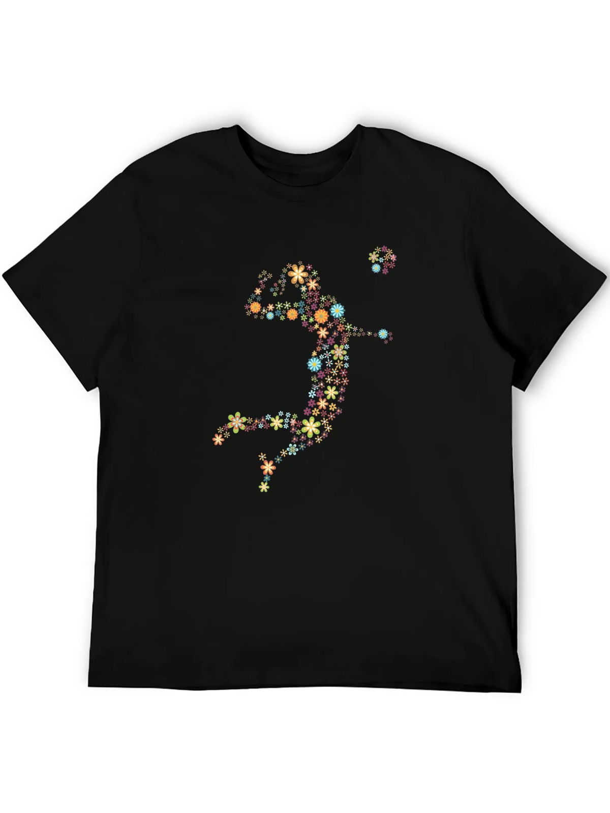 Floral Volleyball Player Graphic Tee - Black Cotton Shirt product image 2