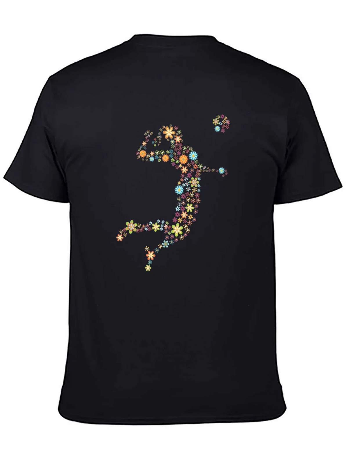 Floral Volleyball Player Graphic Tee - Black Cotton Shirt product image 1