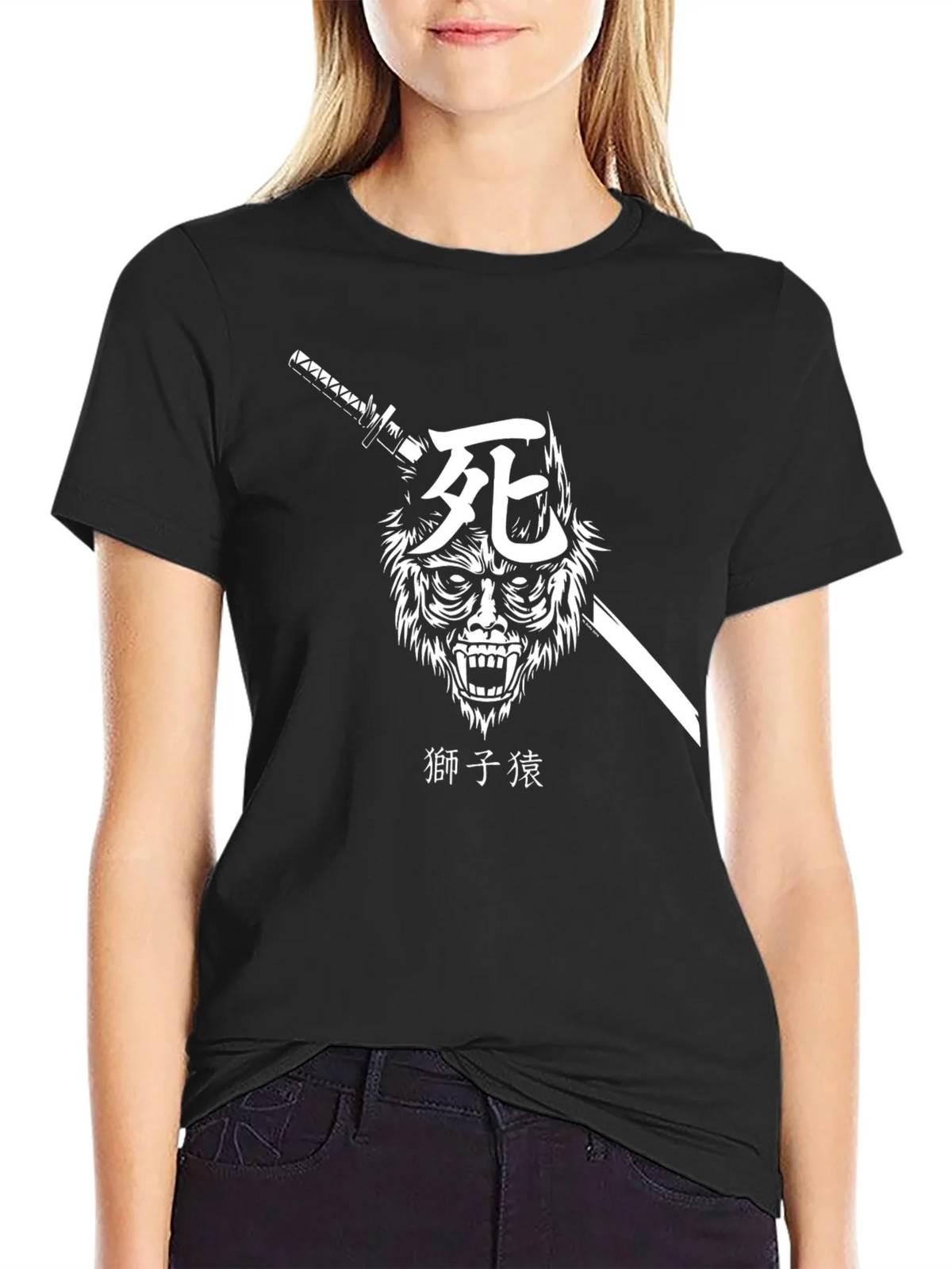 Samurai Wolf Graphic Tee - Black Cotton T-Shirt product image 2