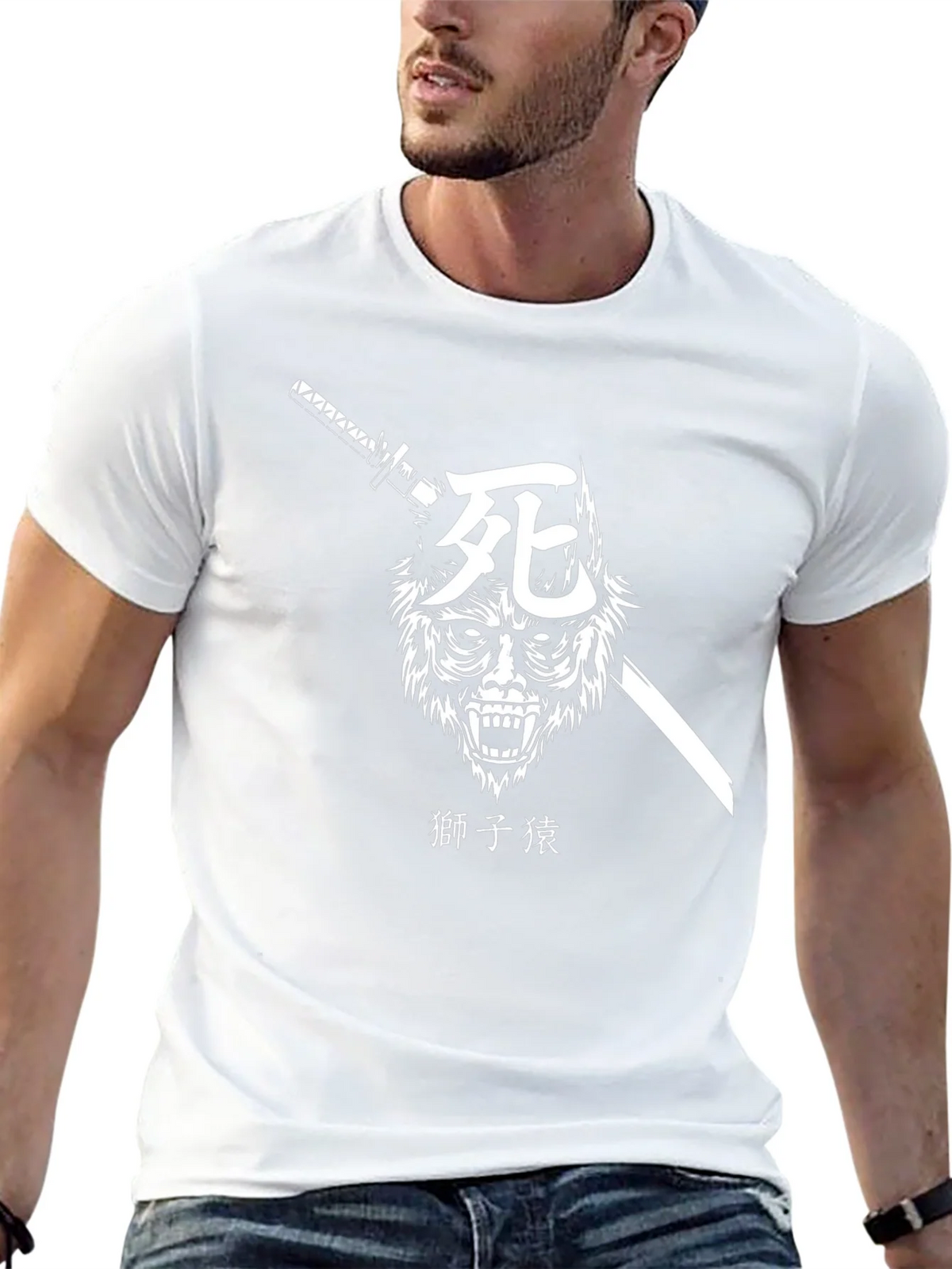 Samurai Wolf Graphic Tee - Black Cotton T-Shirt product image 12