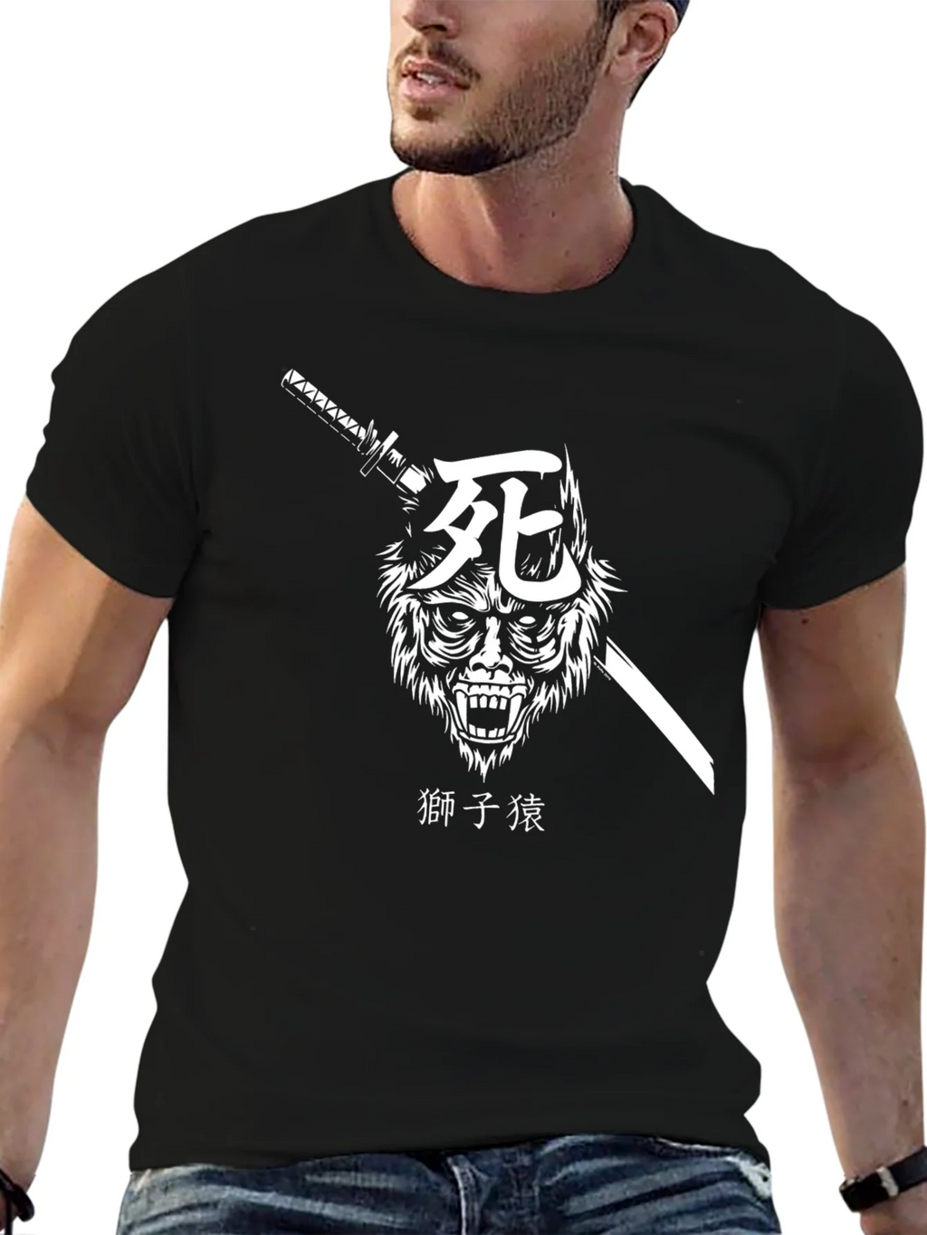 Samurai Wolf Graphic Tee - Black Cotton T-Shirt product image 6