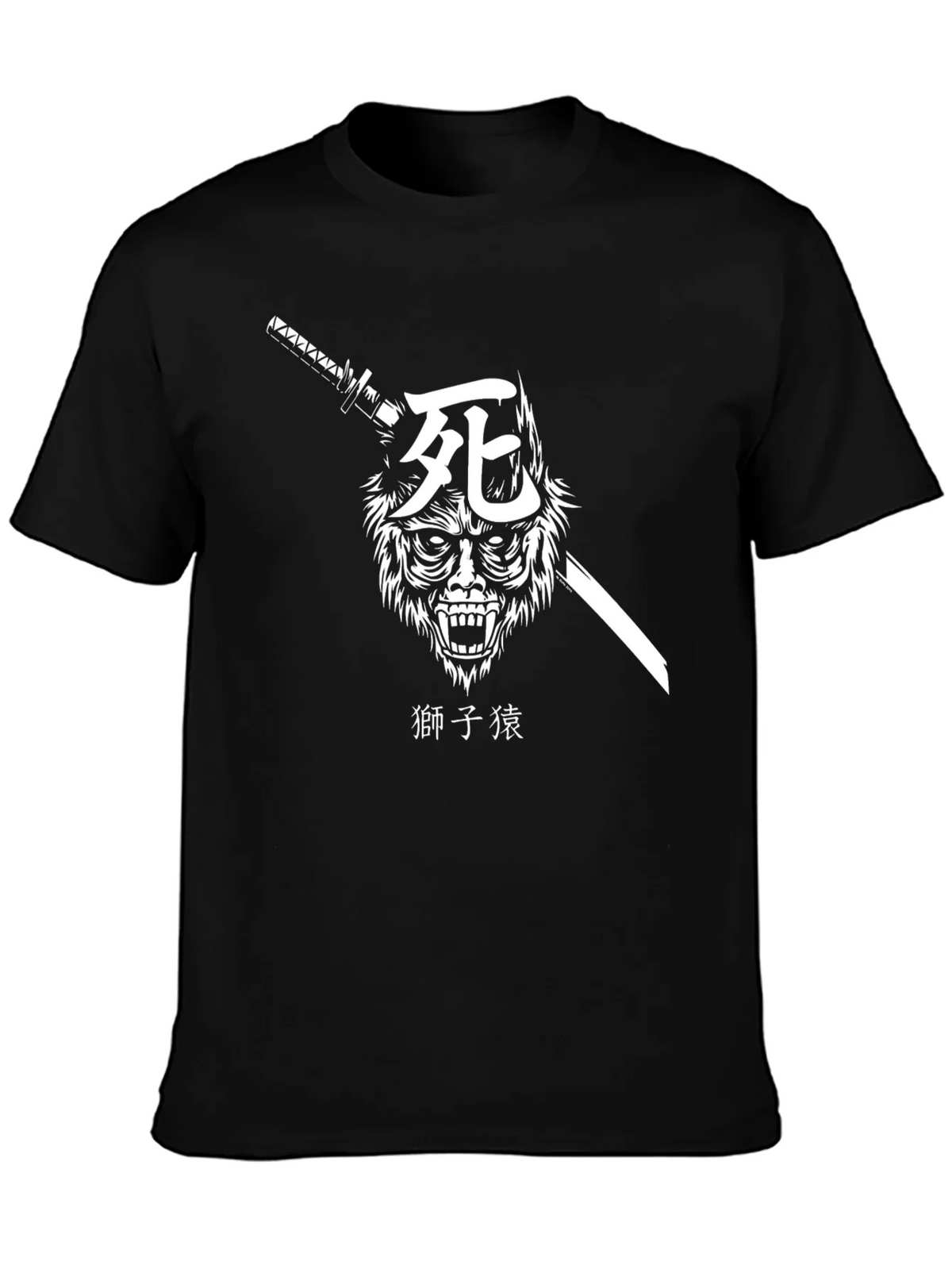 Samurai Wolf Graphic Tee - Black Cotton T-Shirt product image 3