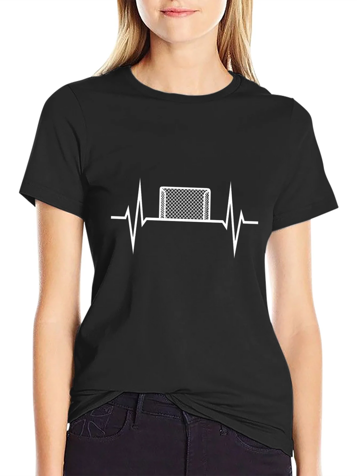Hockey Goal Heartbeat T-Shirt - Black product image 2