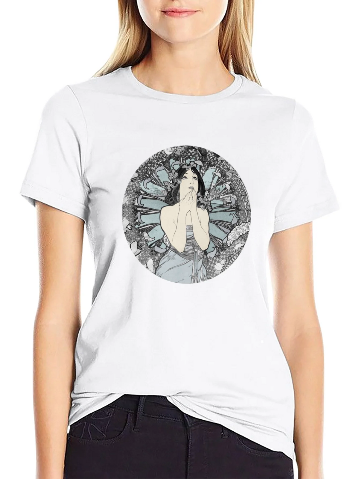 Art Nouveau Lady Graphic Black T-Shirt product image 3