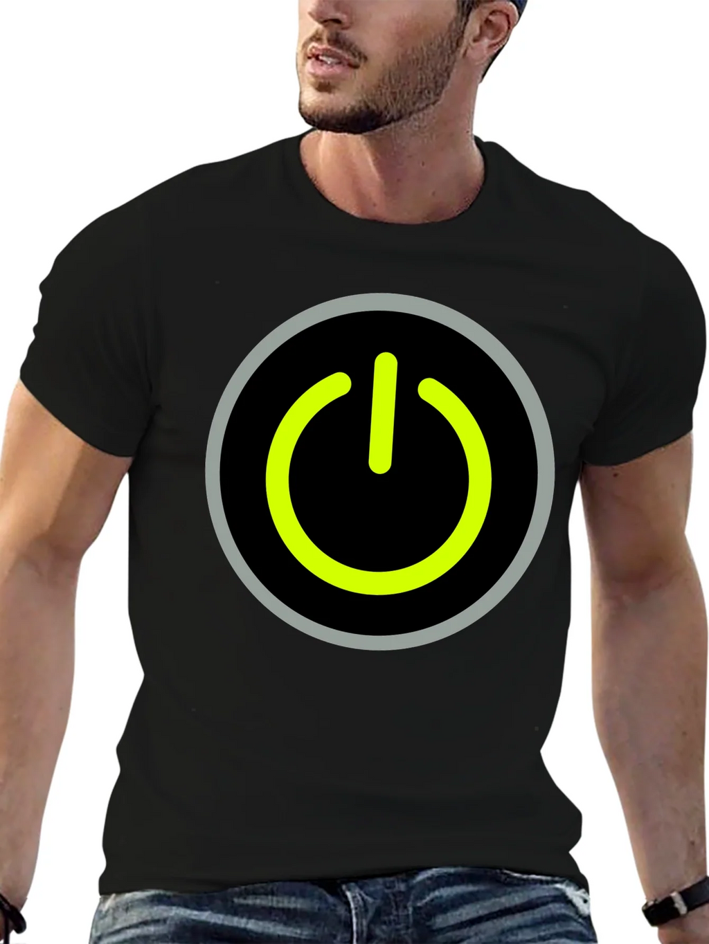 Power Button Graphic Tee - Black Cotton T-Shirt product image 1
