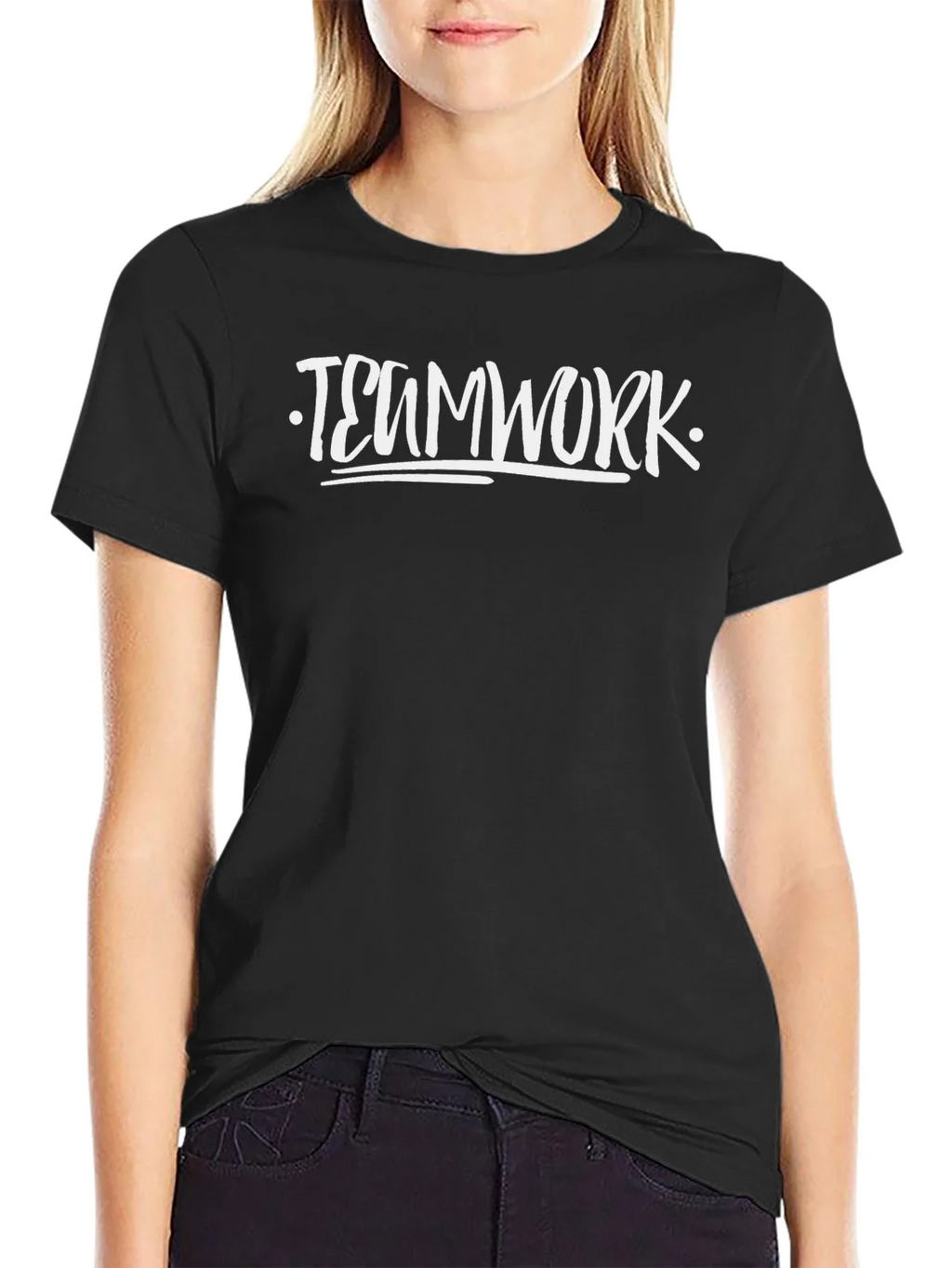Teamwork T-Shirt Black Cotton Crew Neck Graphic Tee product image 2