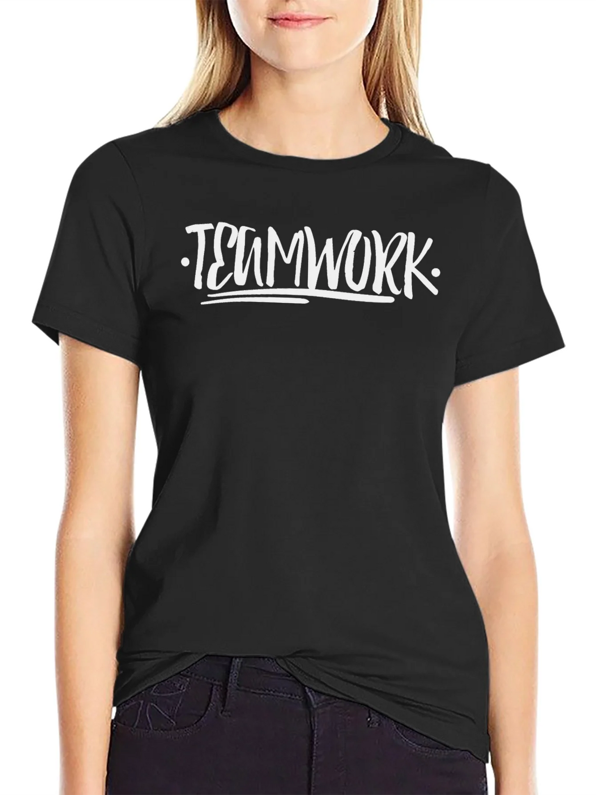 Teamwork T-Shirt Black Cotton Crew Neck Graphic Tee product image 2