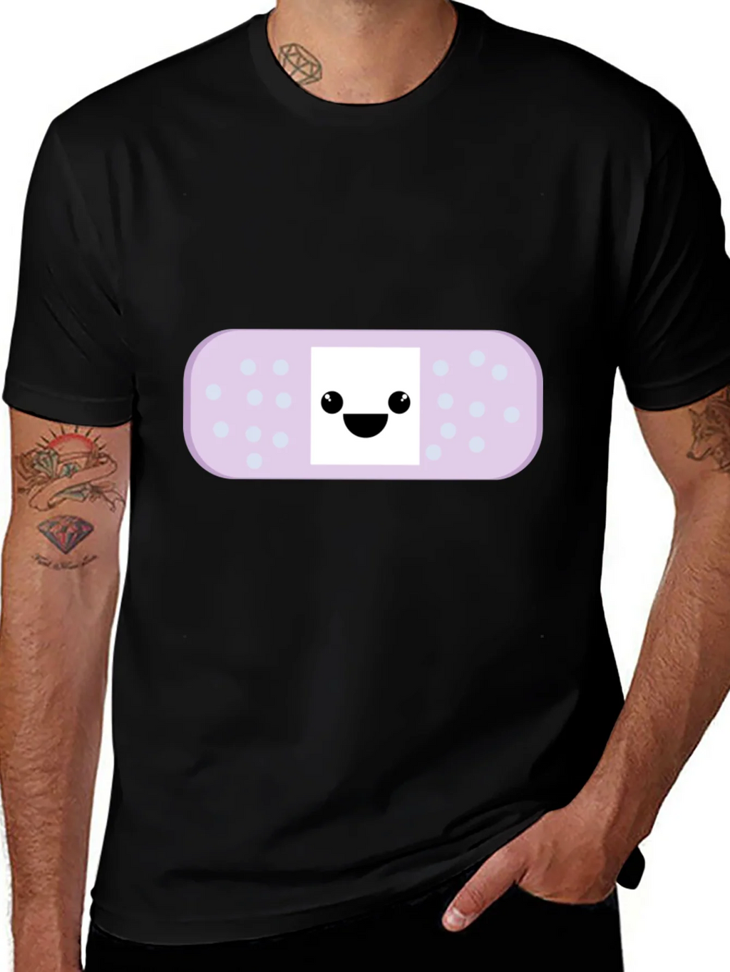 Cute Bandage Cartoon Graphic Tee - Black product image 1