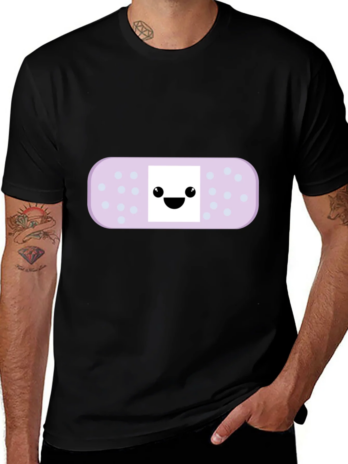 Cute Bandage Cartoon Graphic Tee - Black product image 1