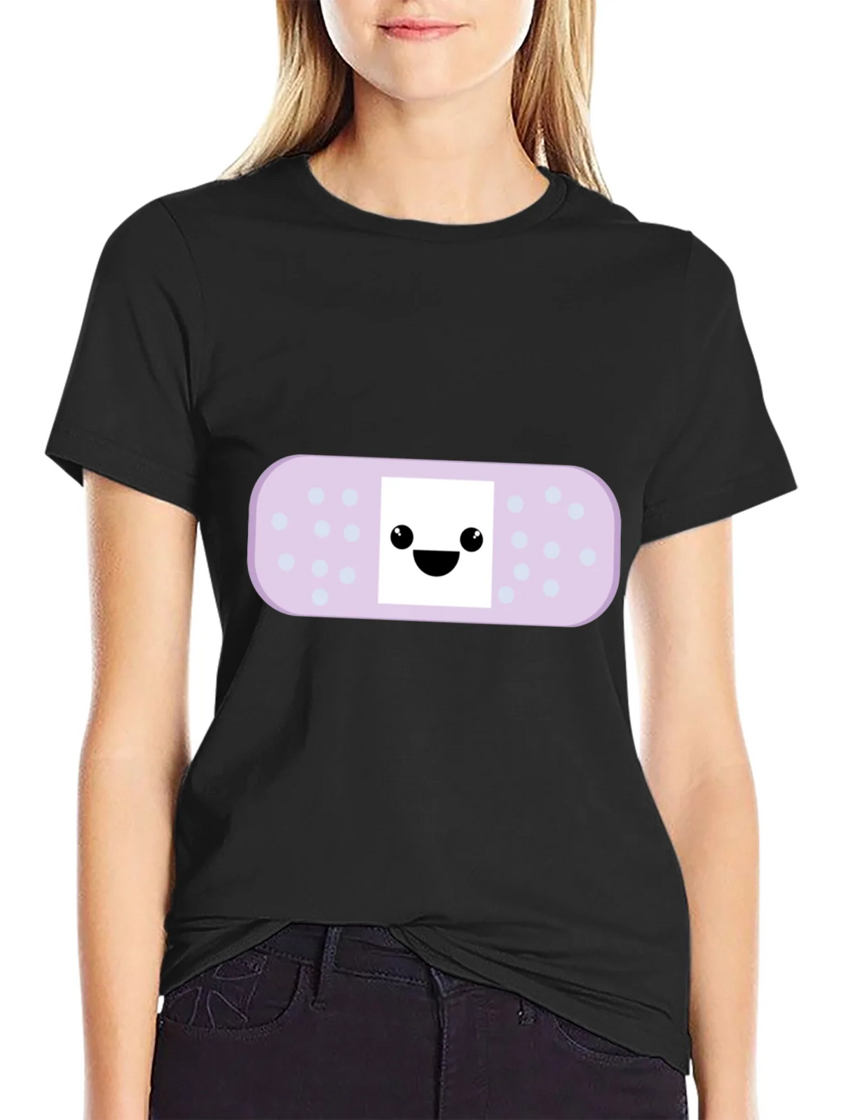Cute Bandage Cartoon Graphic Tee - Black product image 2