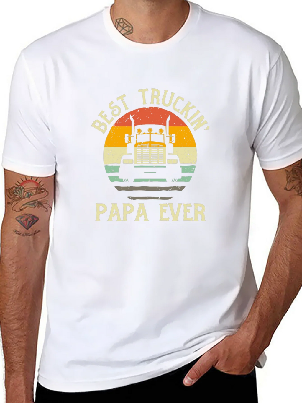 Best Truckin Papa Ever Black T-Shirt product image 7