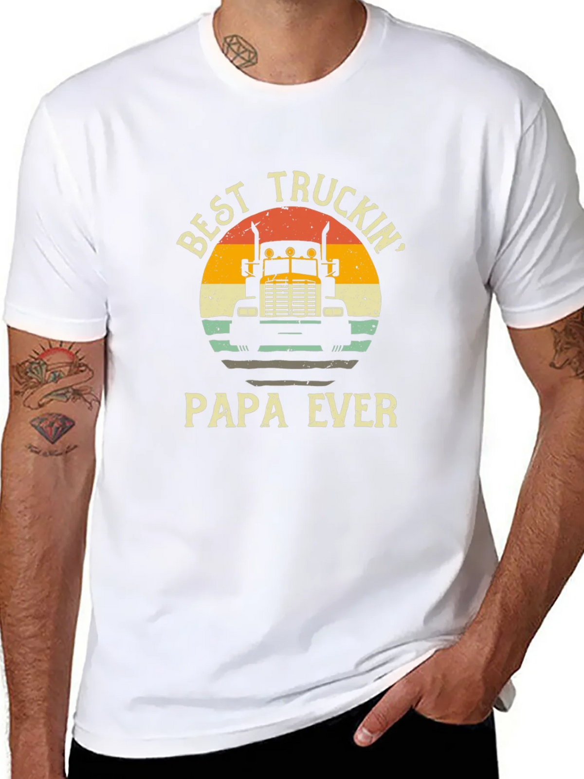 Best Truckin Papa Ever Black T-Shirt product image 7