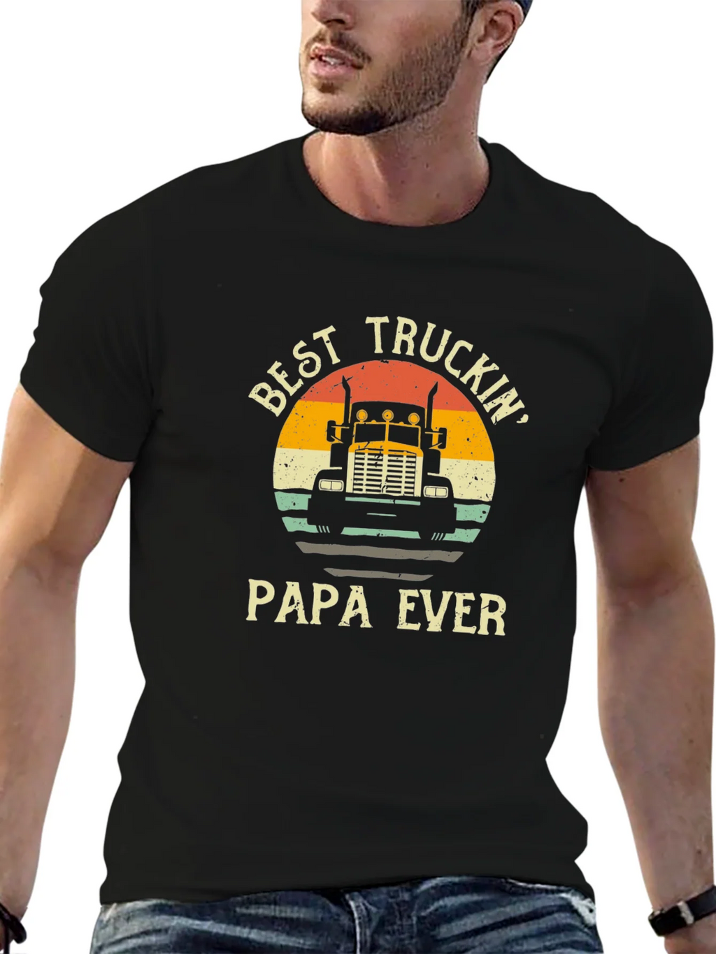 Best Truckin Papa Ever Black T-Shirt product image 6