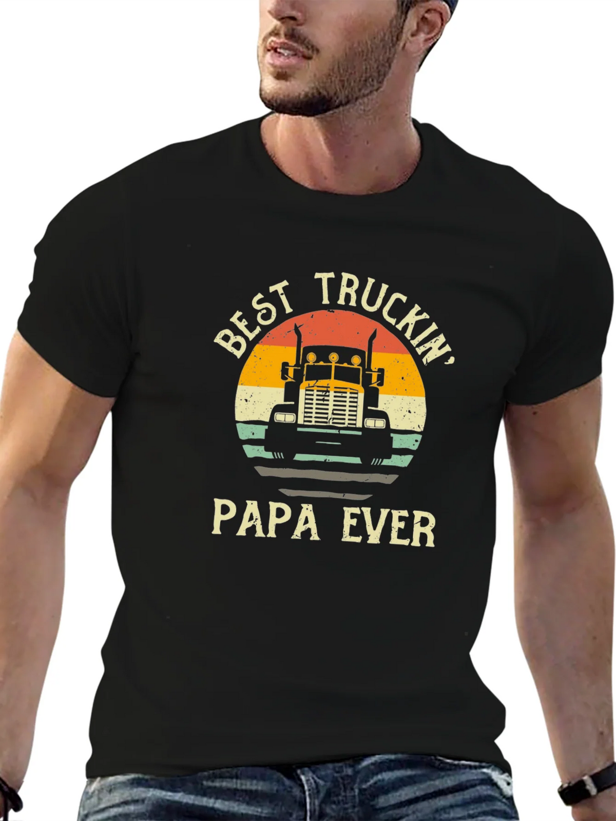 Best Truckin Papa Ever Black T-Shirt product image 6