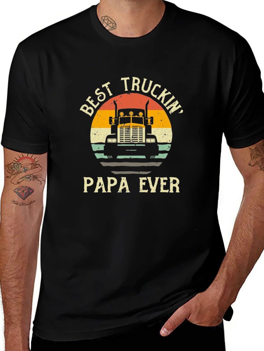 Best Truckin Papa Ever Black T-Shirt product image 1