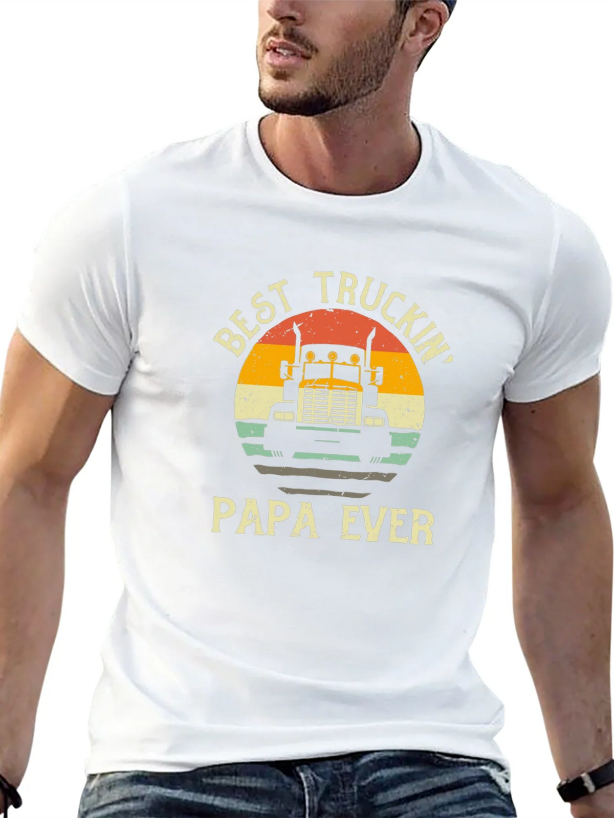 Best Truckin Papa Ever Black T-Shirt product image 12