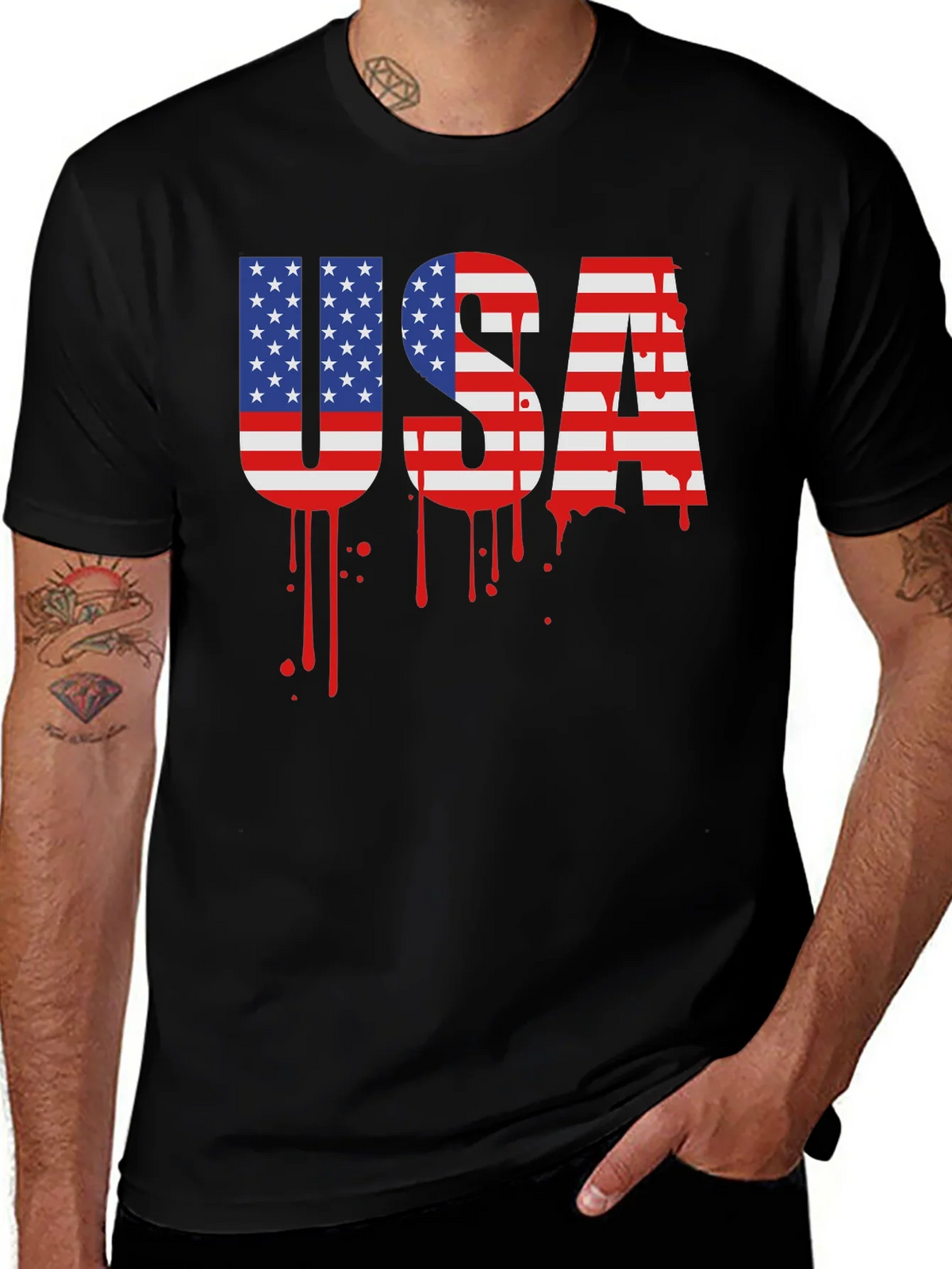 USA Flag Drip Graphic T-Shirt product image 1