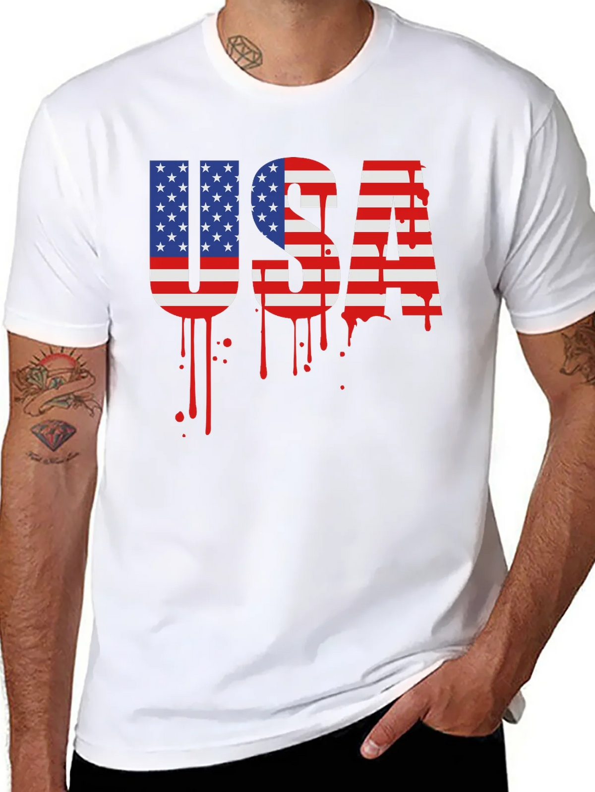 USA Flag Drip Graphic T-Shirt product image 4