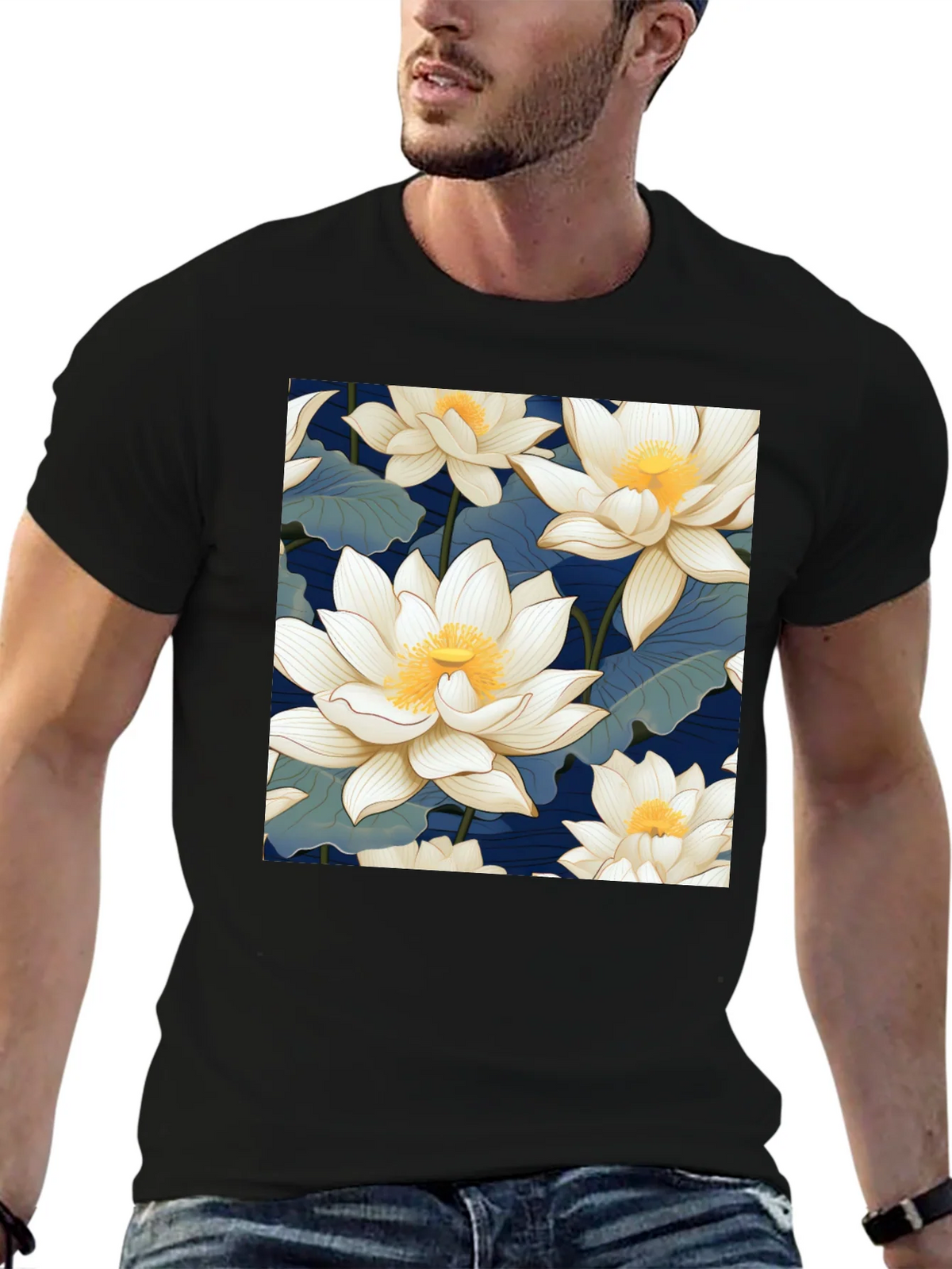 Lotus Flower Graphic Black T-Shirt product image 6