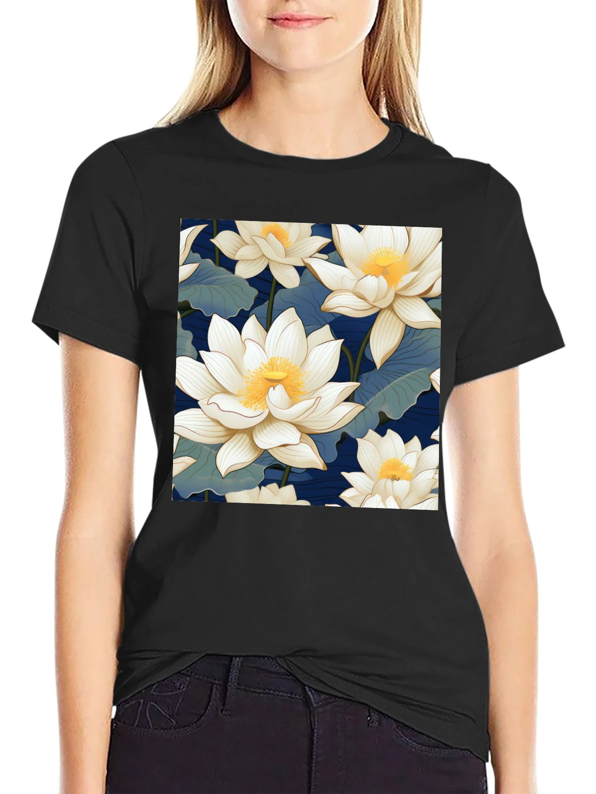 Lotus Flower Graphic Black T-Shirt product image 2