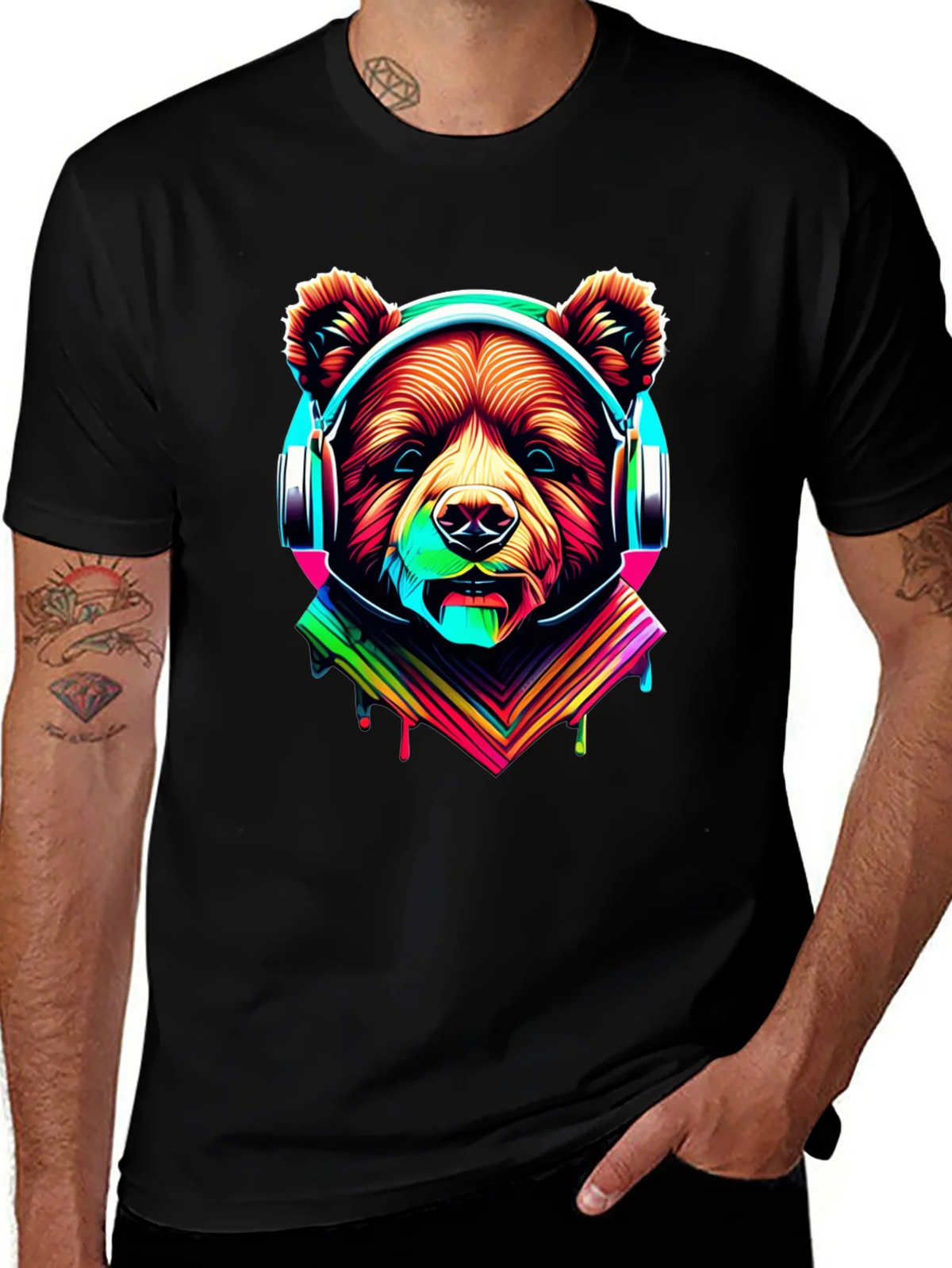 Neon Bear Headphones Graphic Tee product image 1
