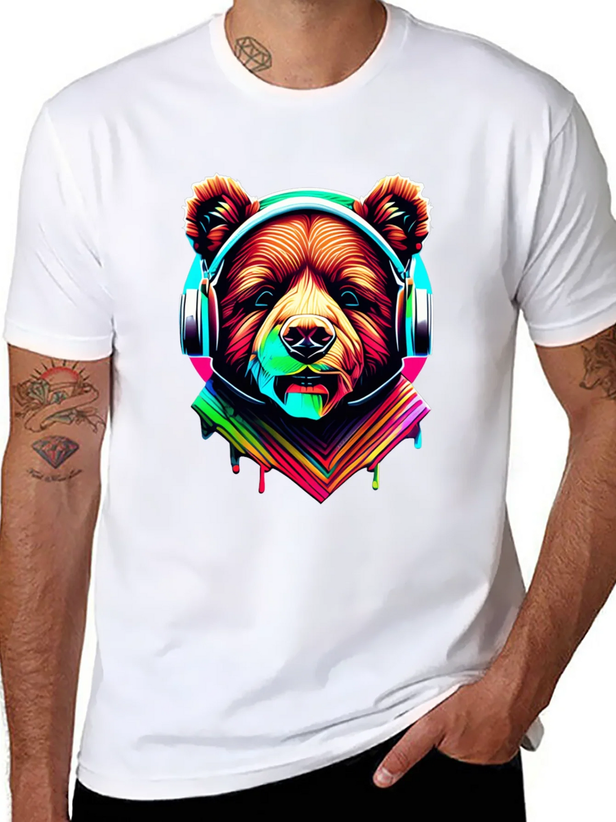 Neon Bear Headphones Graphic Tee product image 7