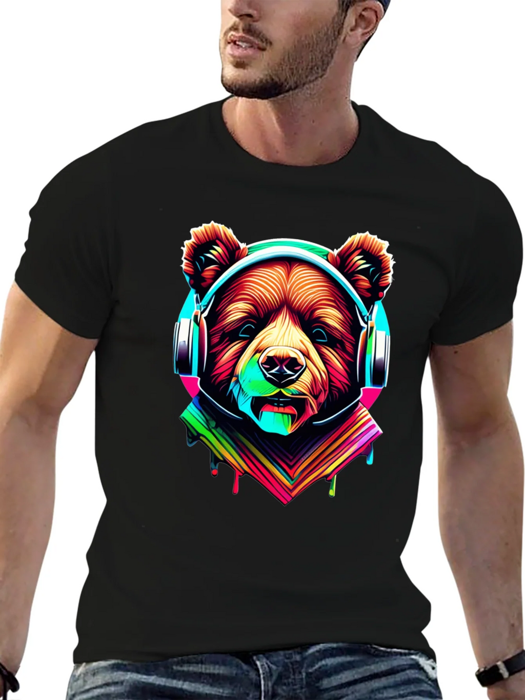 Neon Bear Headphones Graphic Tee product image 6