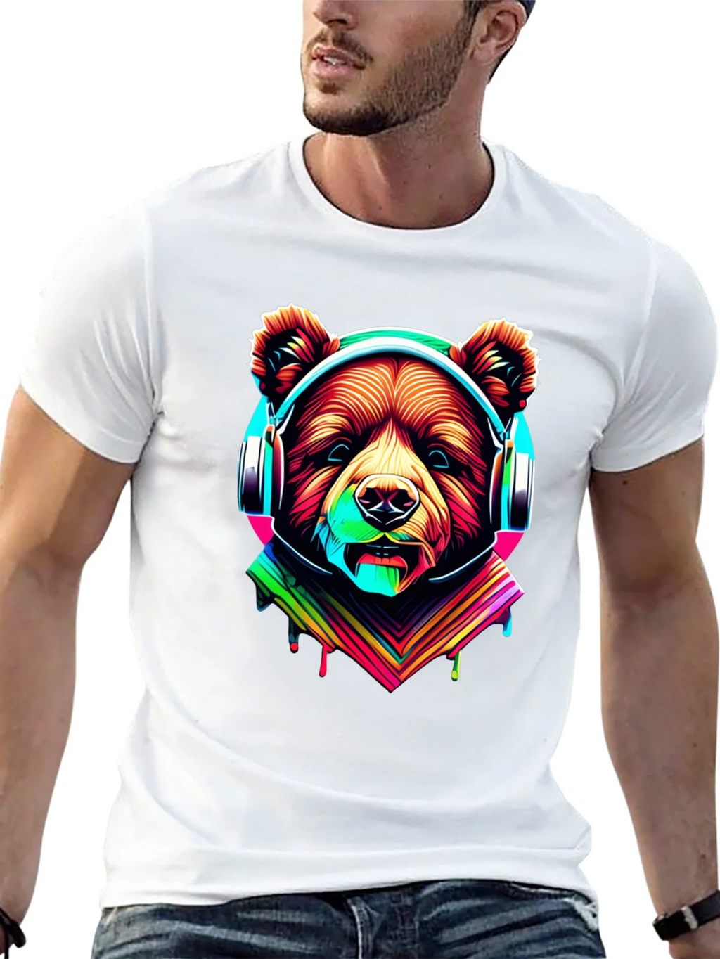 Neon Bear Headphones Graphic Tee product image 12
