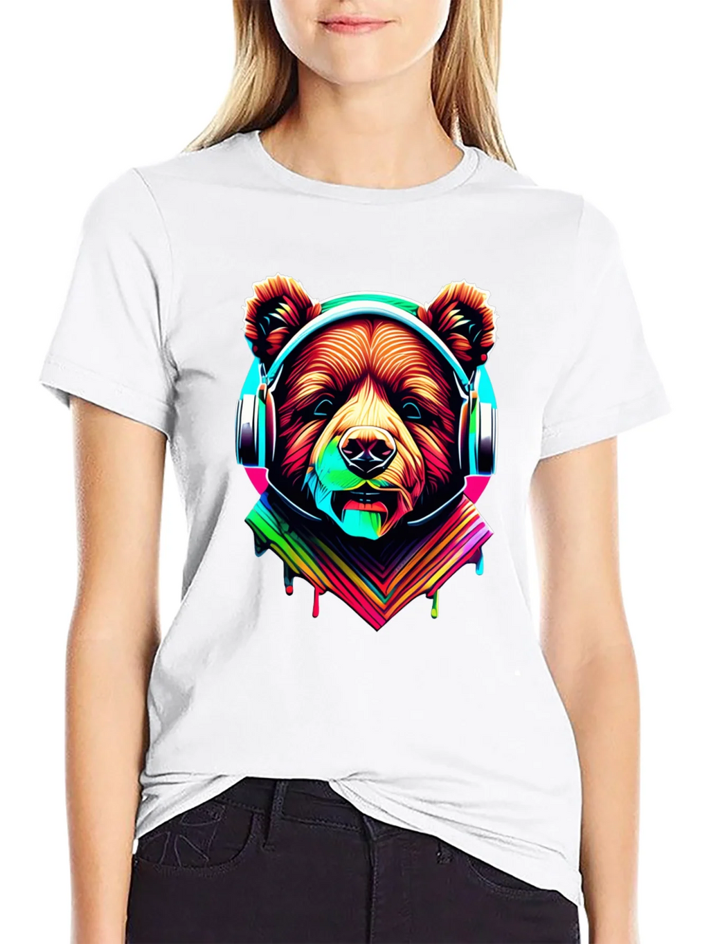 Neon Bear Headphones Graphic Tee product image 8