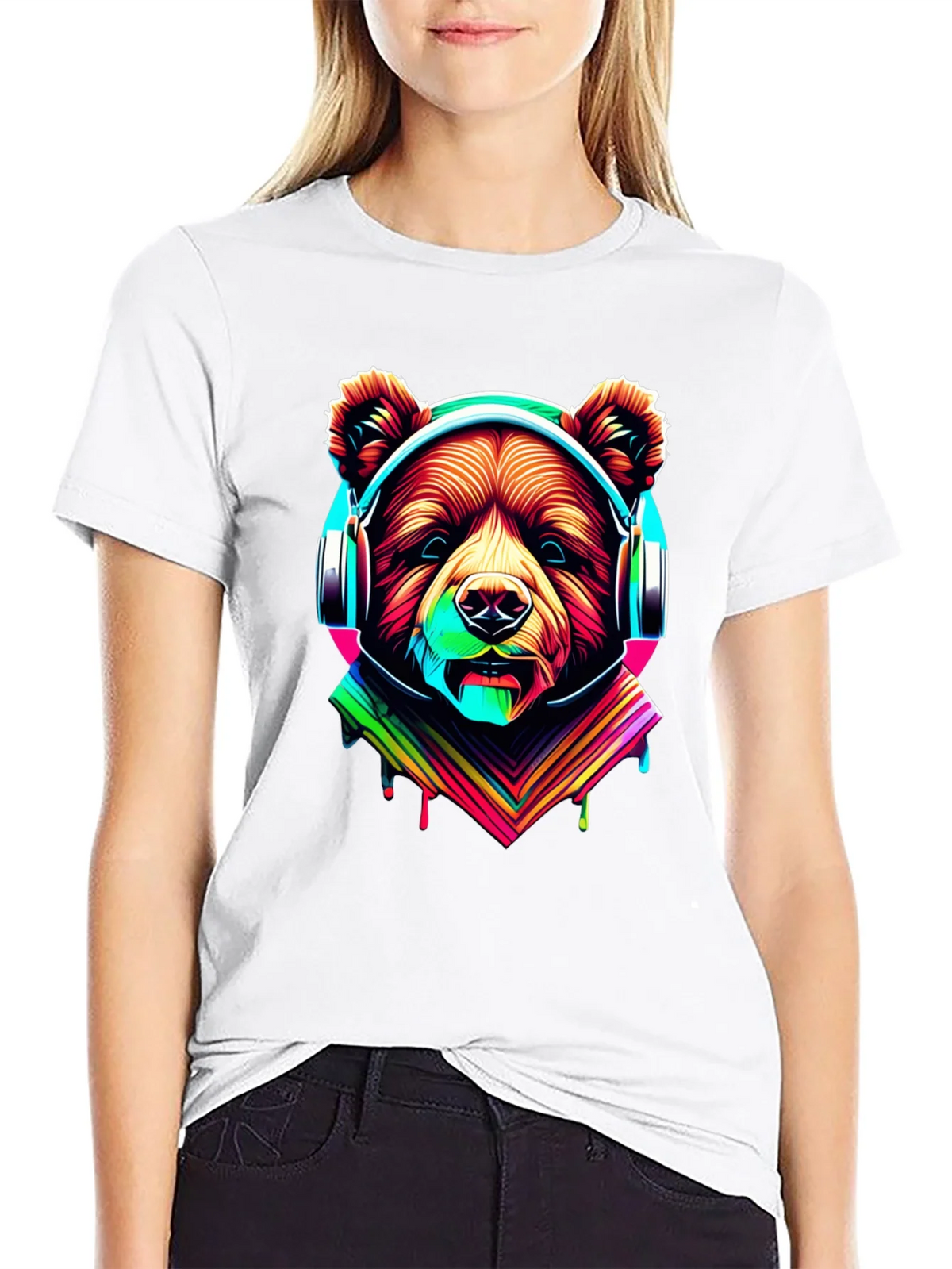 Neon Bear Headphones Graphic Tee product image 8