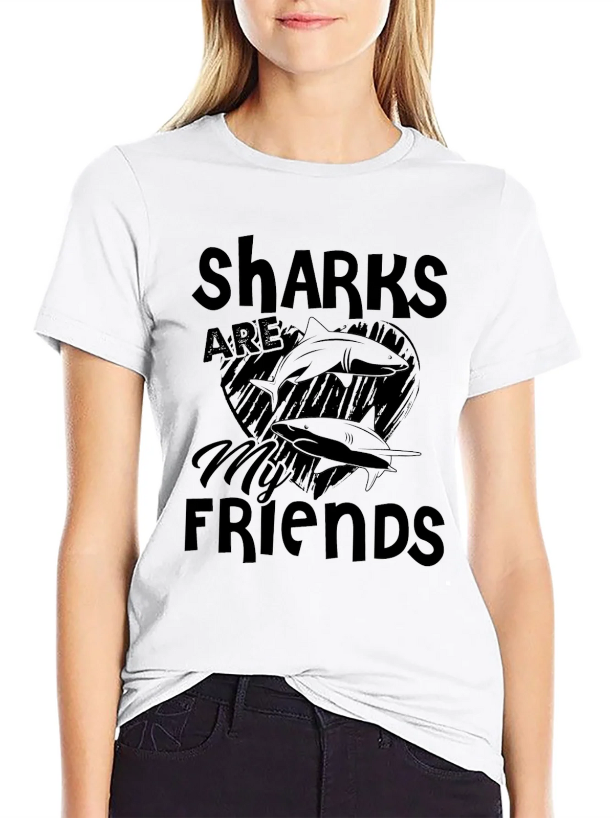 Sharks Are My Friends Black T-Shirt product image 5