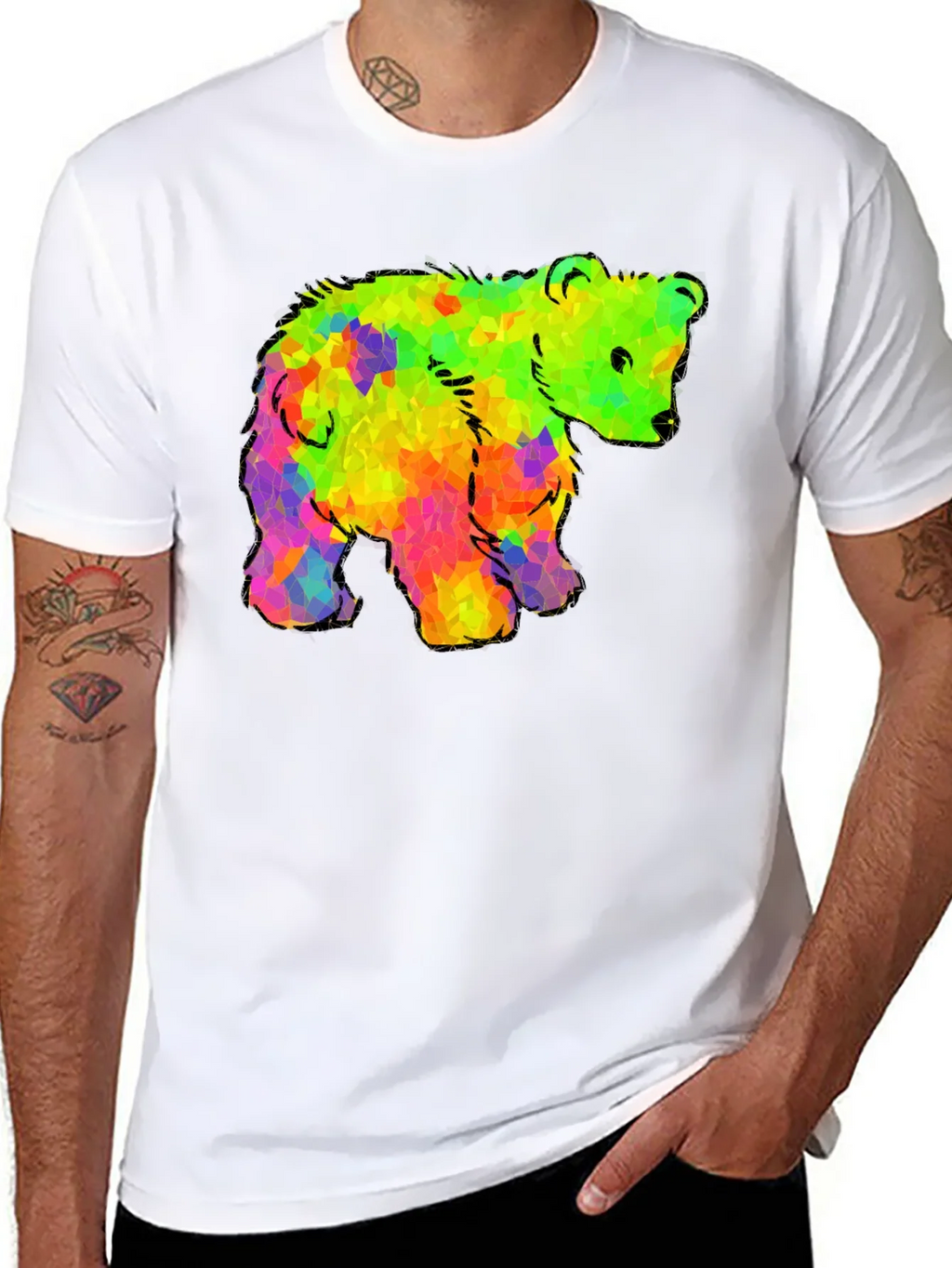 Rainbow Bear Graphic Black T-Shirt product image 6