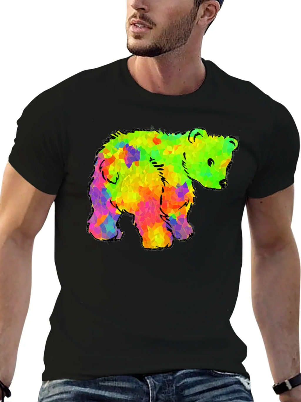 Rainbow Bear Graphic Black T-Shirt product image 5