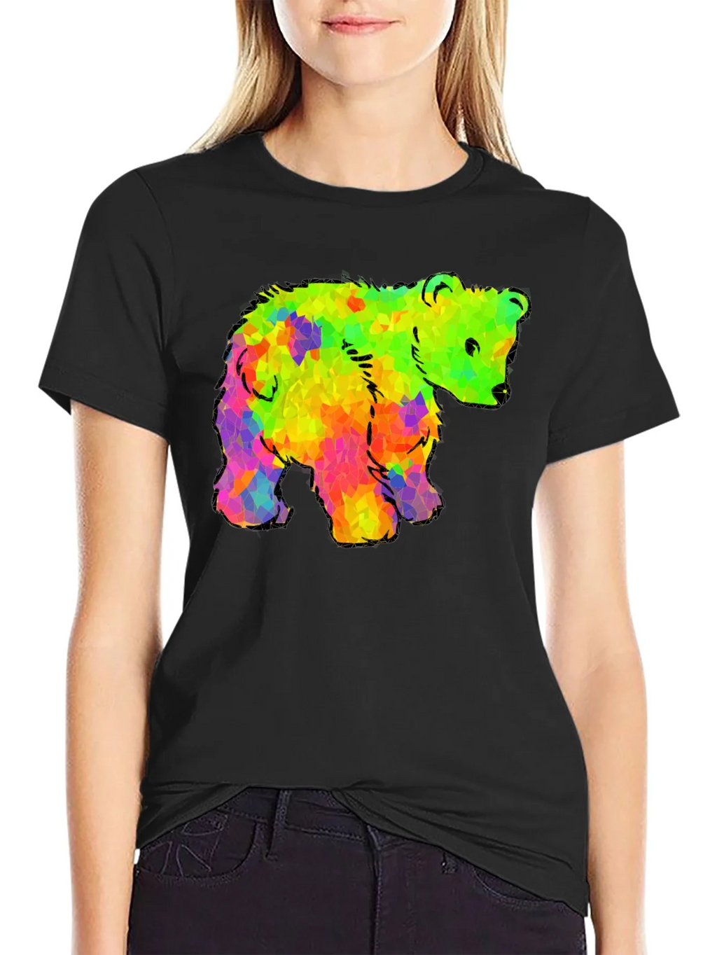 Rainbow Bear Graphic Black T-Shirt product image 2