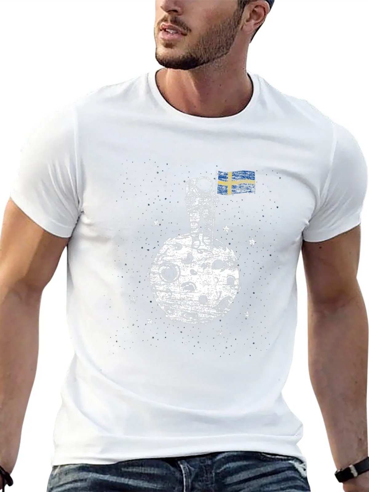 Astronaut on Moon Sweden Flag Graphic T-Shirt product image 12