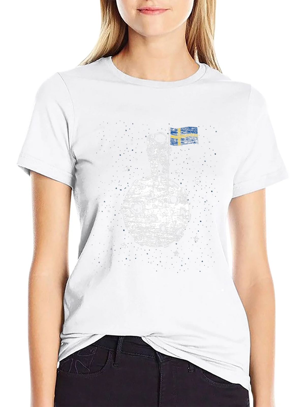 Astronaut on Moon Sweden Flag Graphic T-Shirt product image 8