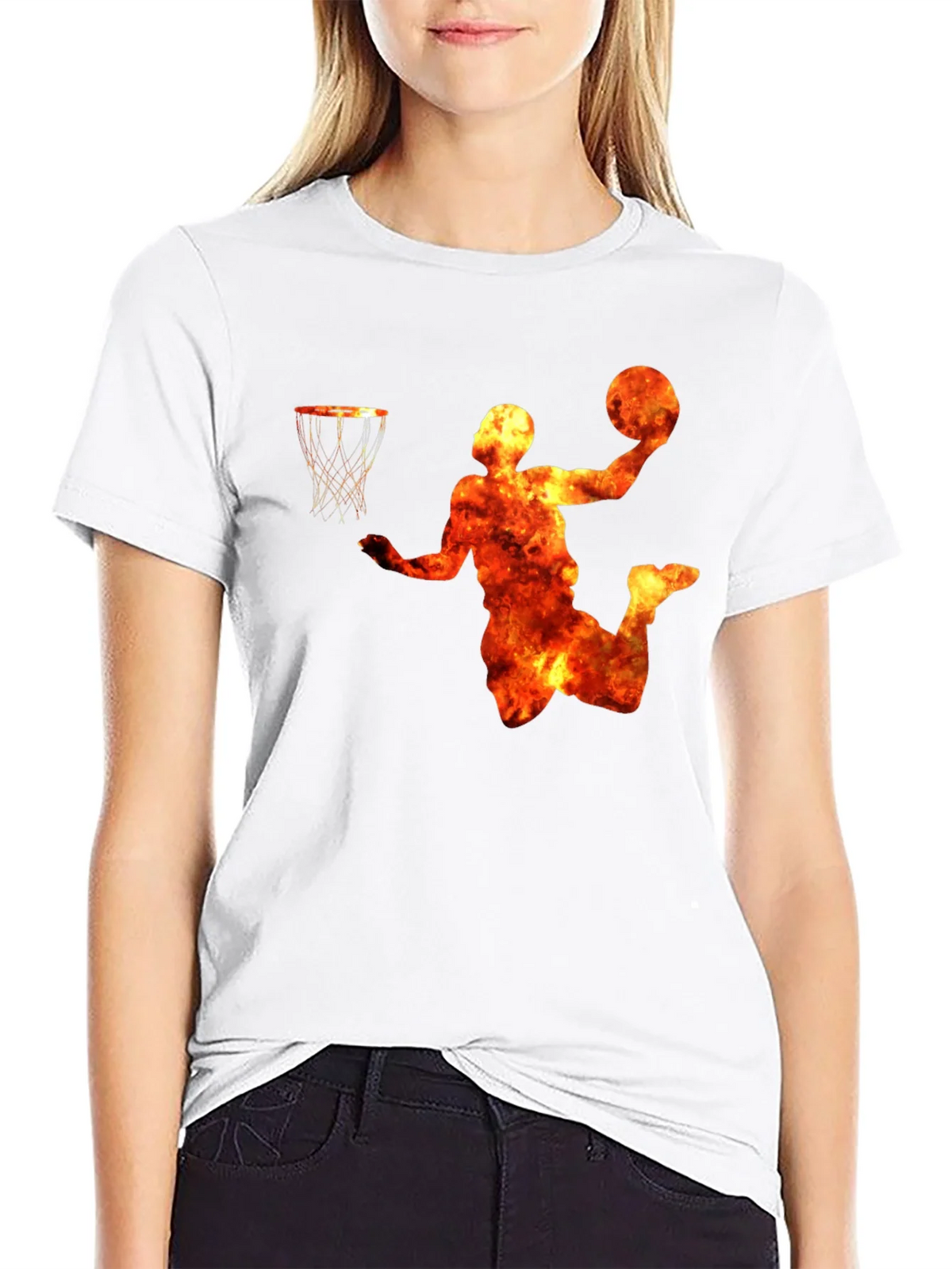 Flaming Basketball Player Graphic T-Shirt product image 7
